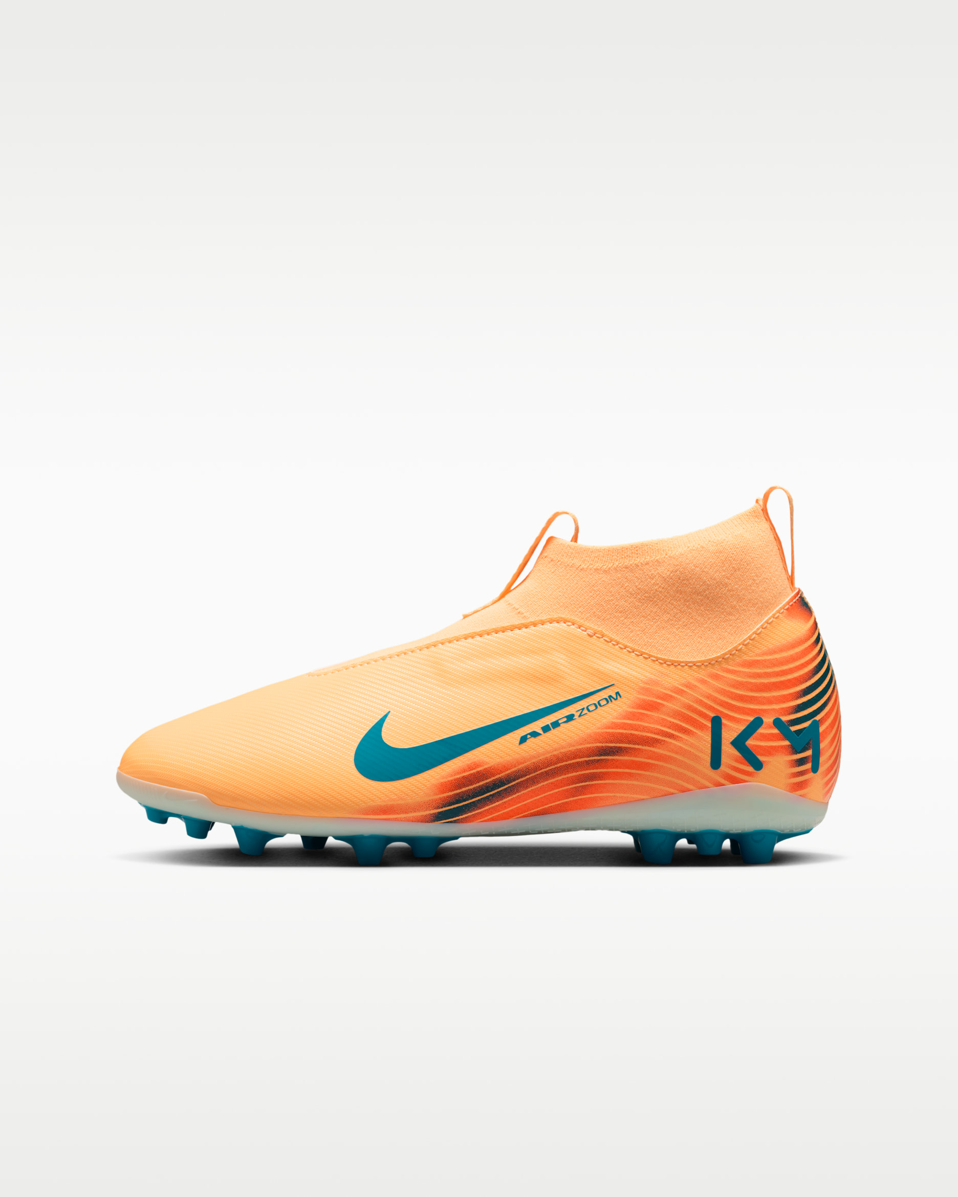 Nike Jr. Mercurial Superfly 10 Academy «Kylian Mbappé» AG fotballsko med høy profil til store barn - Melon Tint/Igloo/Neo Turquoise