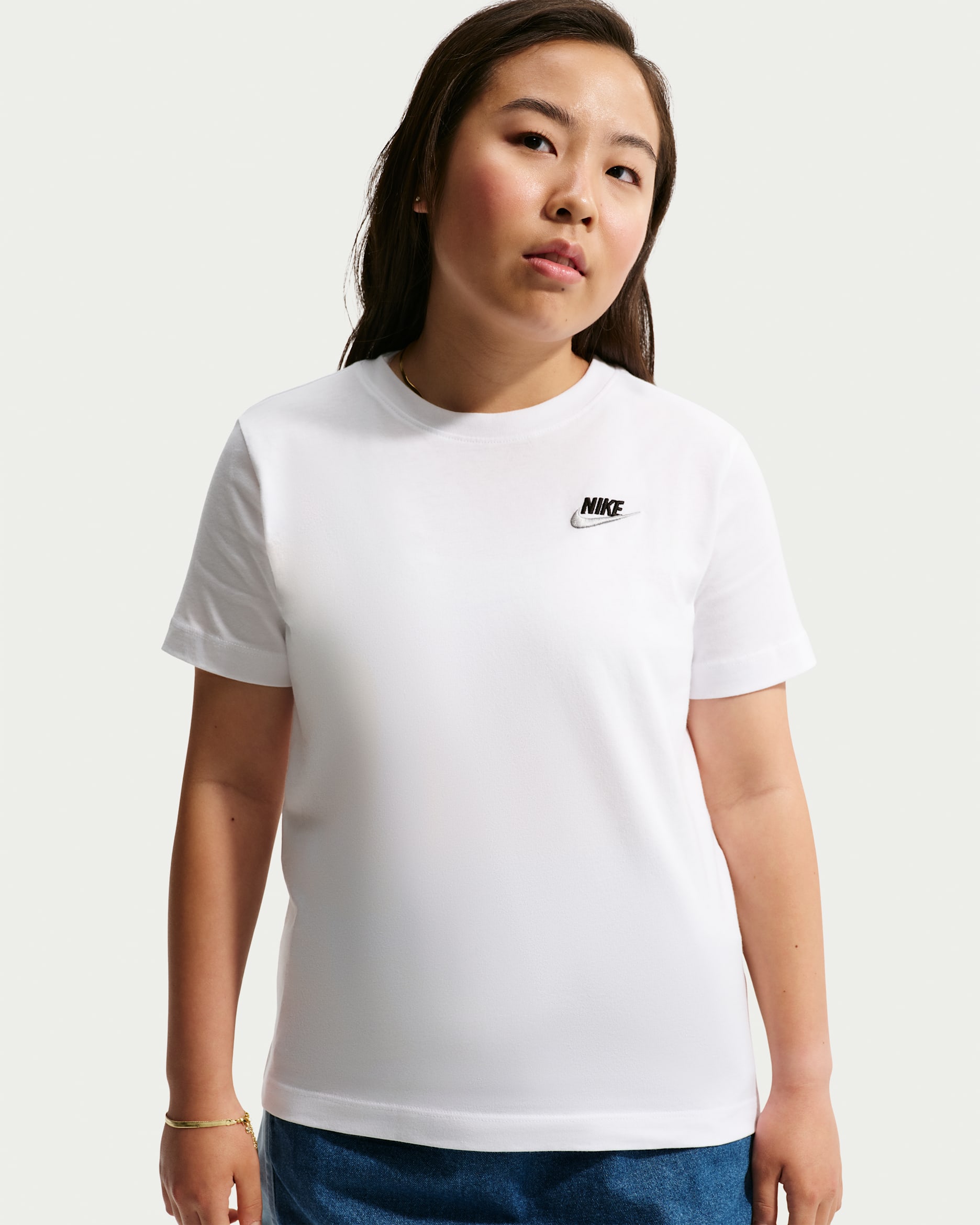 Nike Sportswear Big Kids' T-Shirt (Extended Size) - White/Black/Wolf Grey