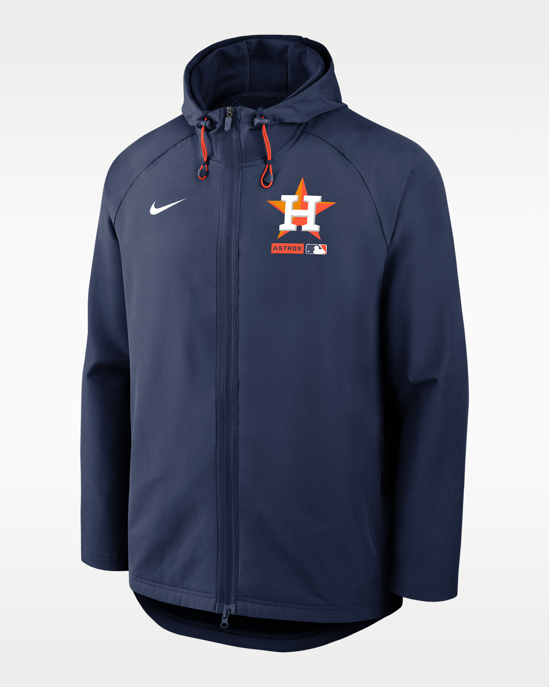 Chamarra Nike Therma-FIT de la MLB con gorro y cierre completo para hombre de Houston Astros Authentic Collection - Azul marino medianoche