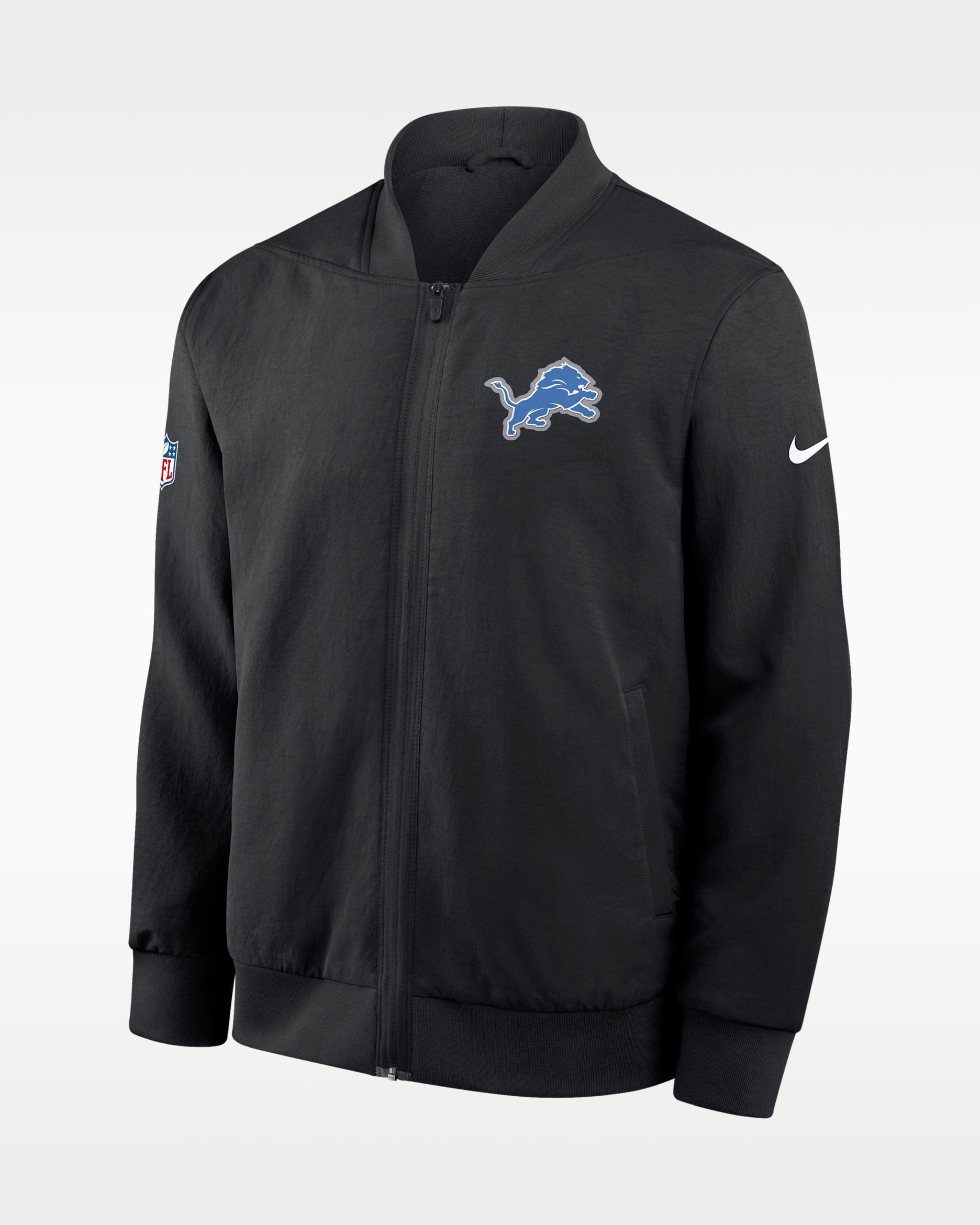 Chamarra bomber Nike de la NFL de cierre completo para hombre Detroit Lions Sideline - Negro