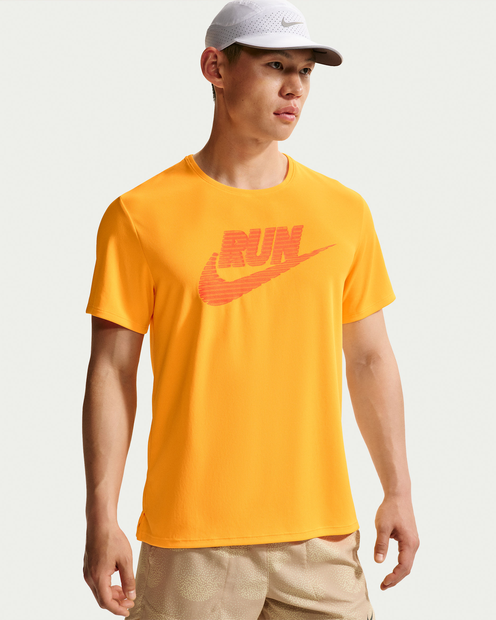 Nike Miler Men's Dri-FIT UV-Protection Short-Sleeve Running Top - Laser Orange/Total Orange