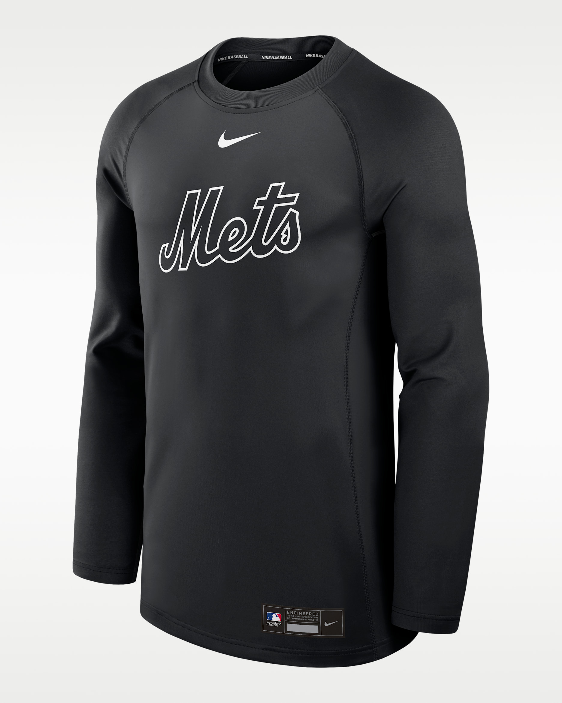 Playera de manga larga Nike Dri-FIT de la MLB para hombre New York Mets Authentic Collection Game Time - Negro