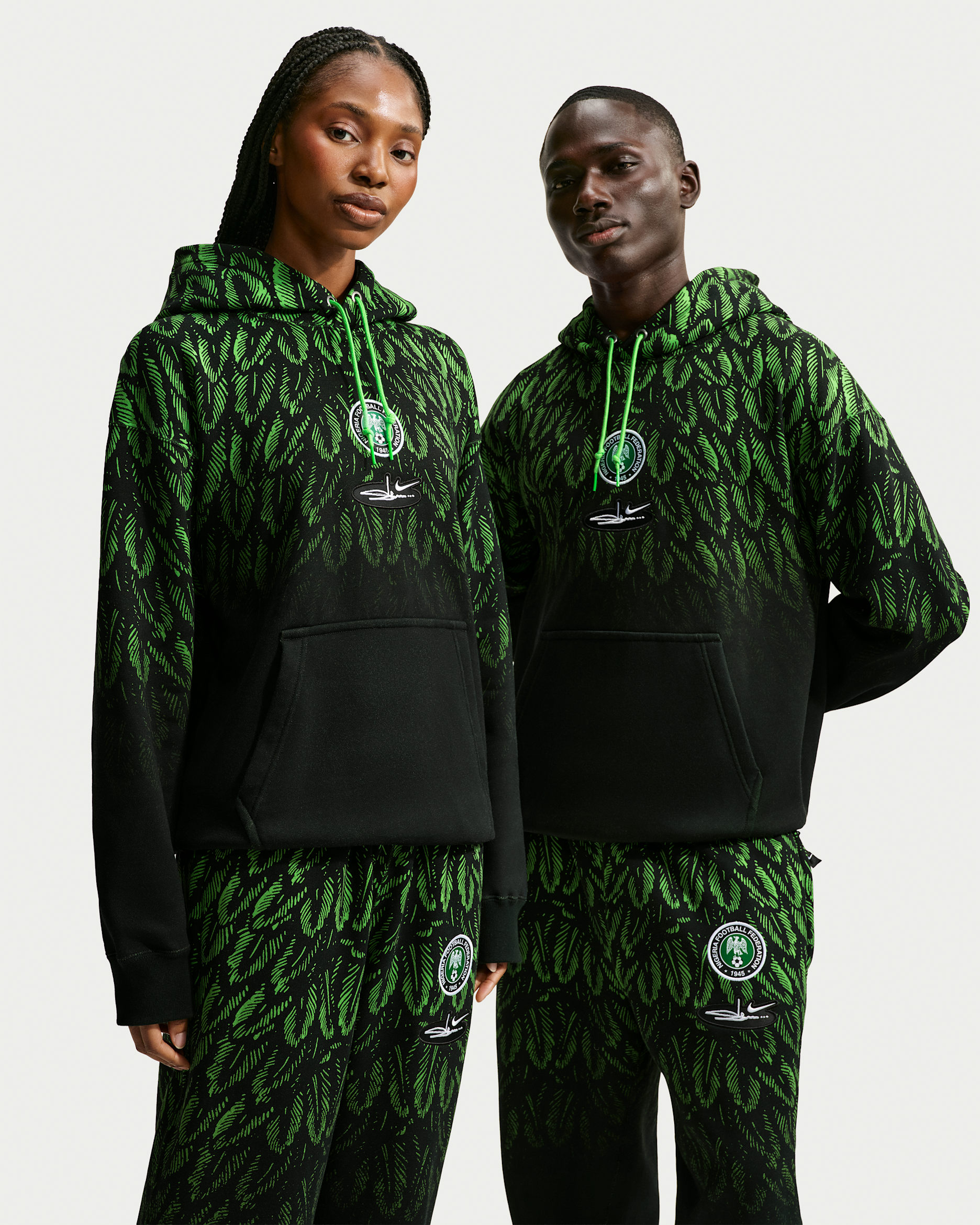 Sweat à capuche en tissu Fleece Nike x Nigeria x Slawn pour homme - Noir/Poison Green/Blanc