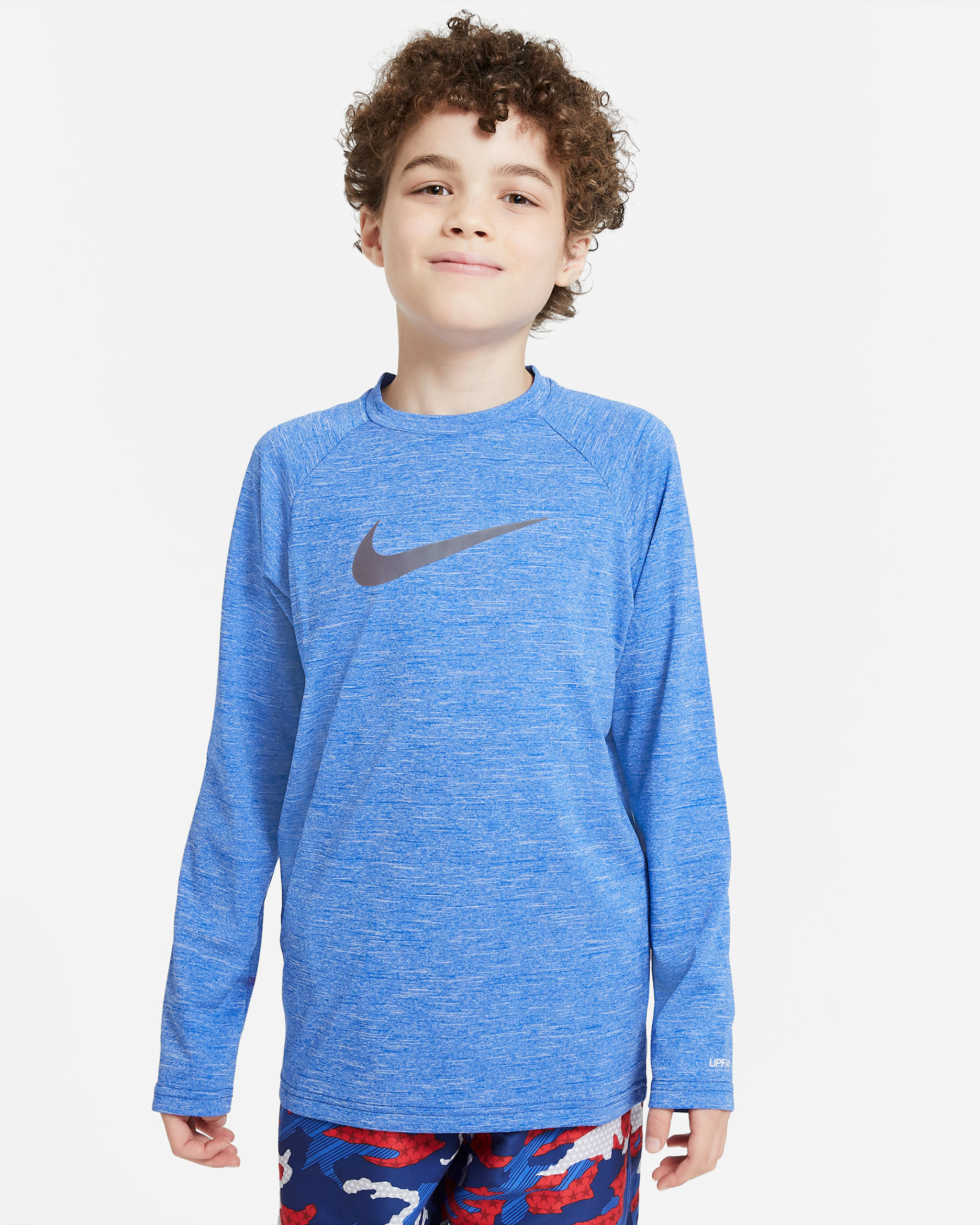 Playera de manga larga Dri-FIT UV para niño talla grande Nike Swim Hydroguard Essential - Royal juego/Negro metálico