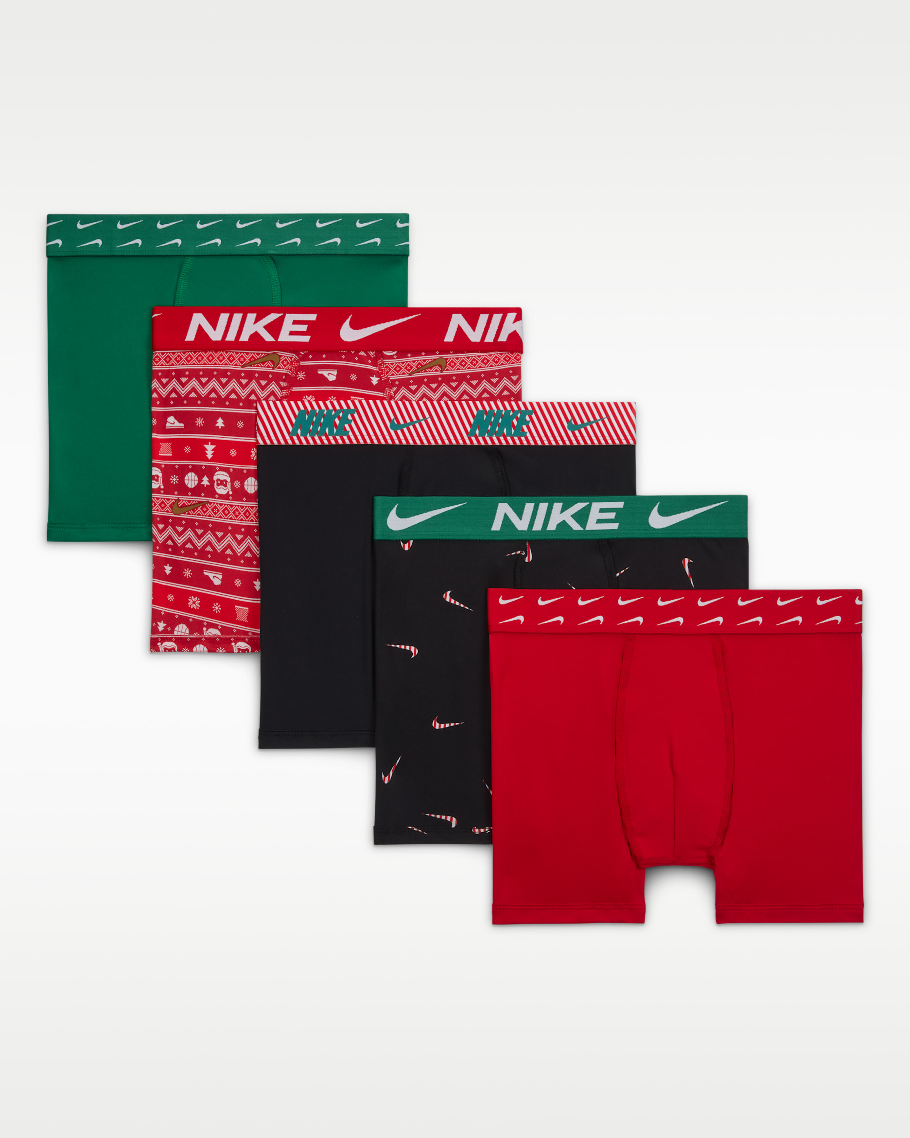 Nike Dri-FIT Big Kids' Holiday Poly Boxer Briefs (5-Pack) - University Red