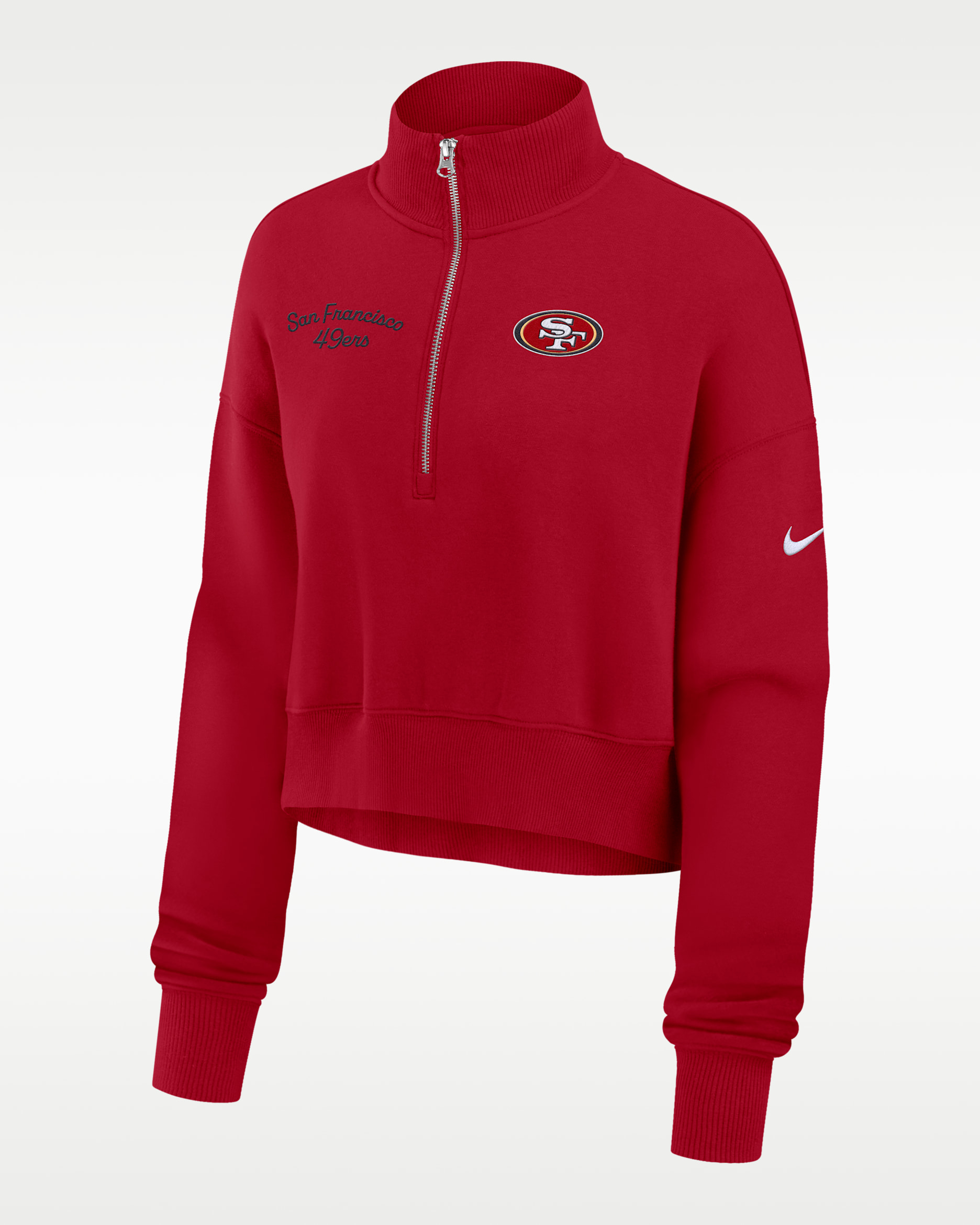 San Francisco 49ers Phoenix Women's Nike NFL Cropped 1/4-Zip Crew - Scarlet