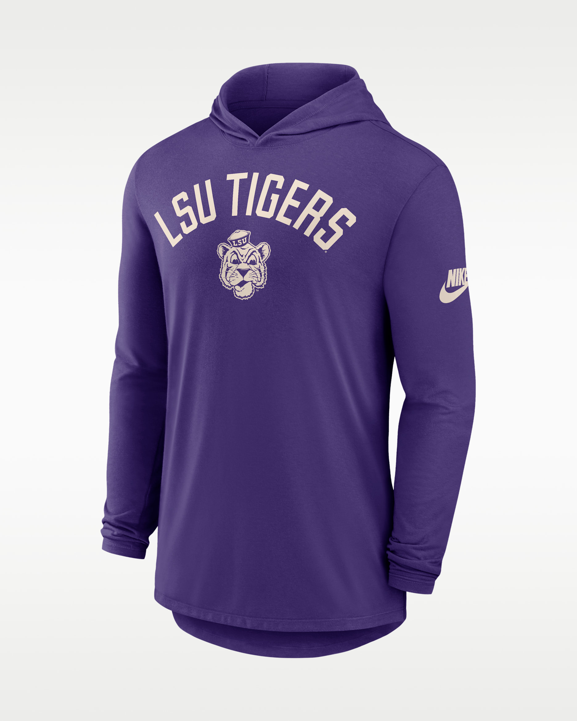 LSU Legacy Arch Men's Nike Dri-FIT College Long-Sleeve Hooded T-Shirt - Purple