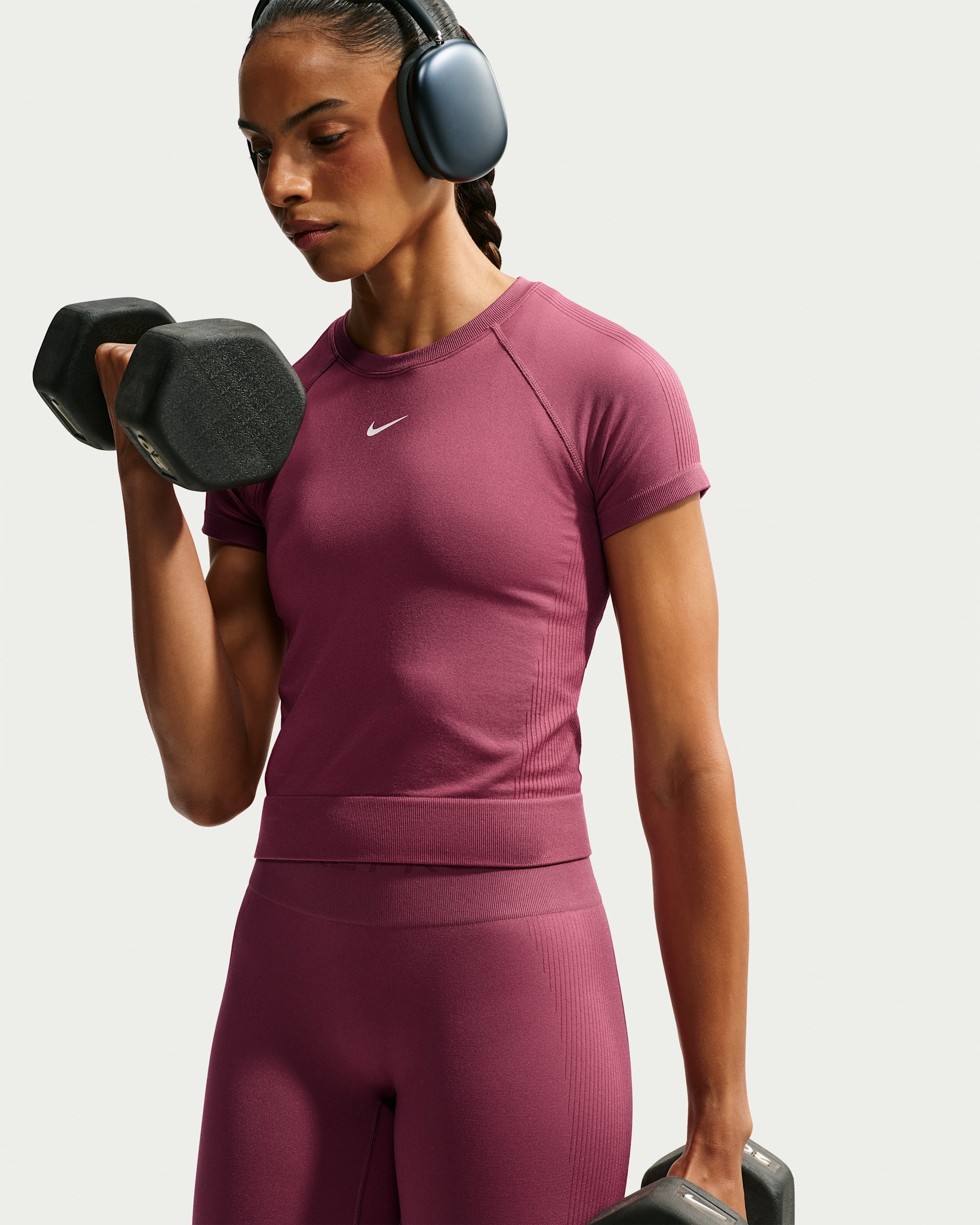 Nike Pro Seamless Women's Dri-FIT T-Shirt - Pink Smoke/White