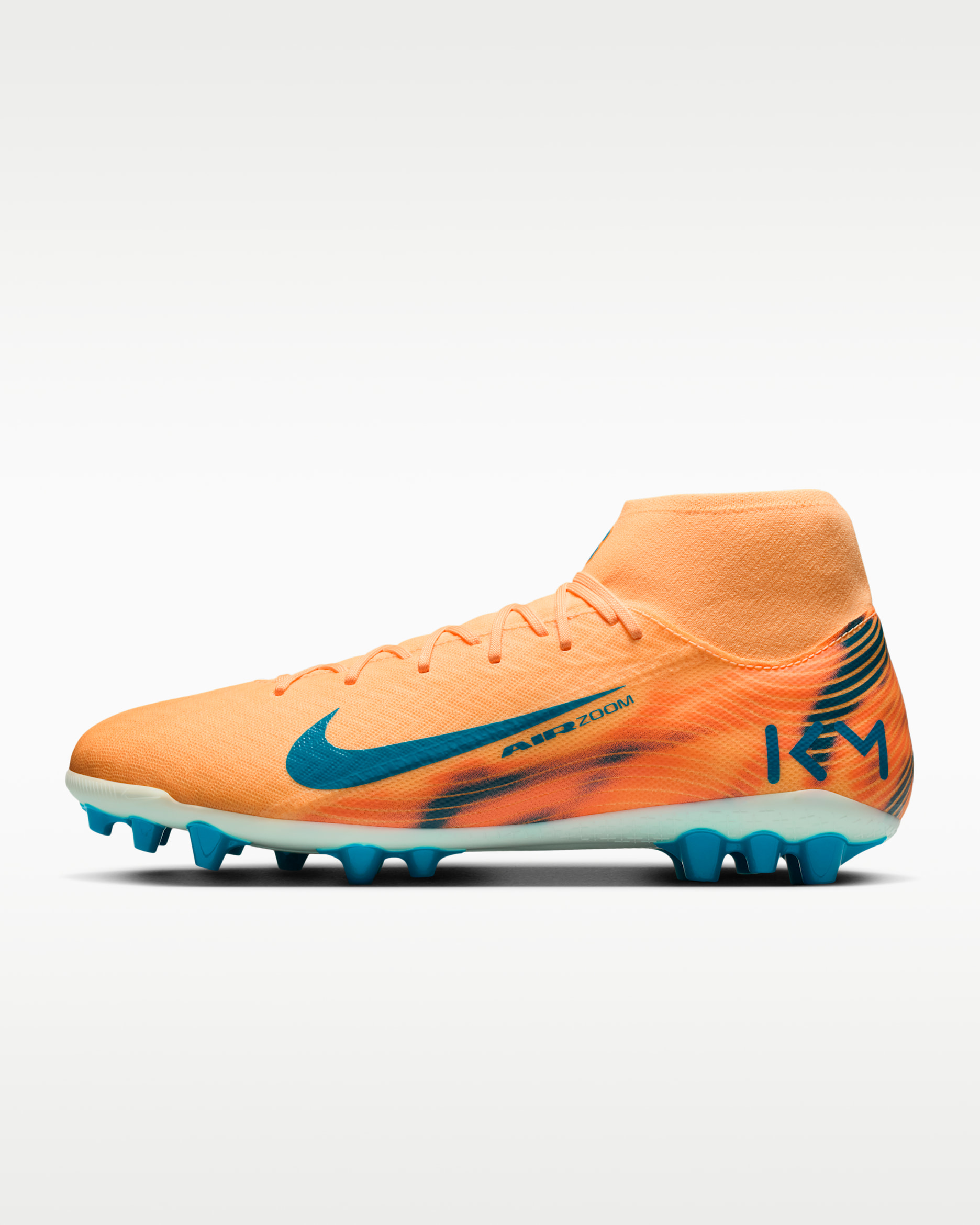 Nike Mercurial Superfly 10 Academy "Kylian Mbappé" AG High-Top Soccer Cleats - Melon Tint/Igloo/Neo Turquoise