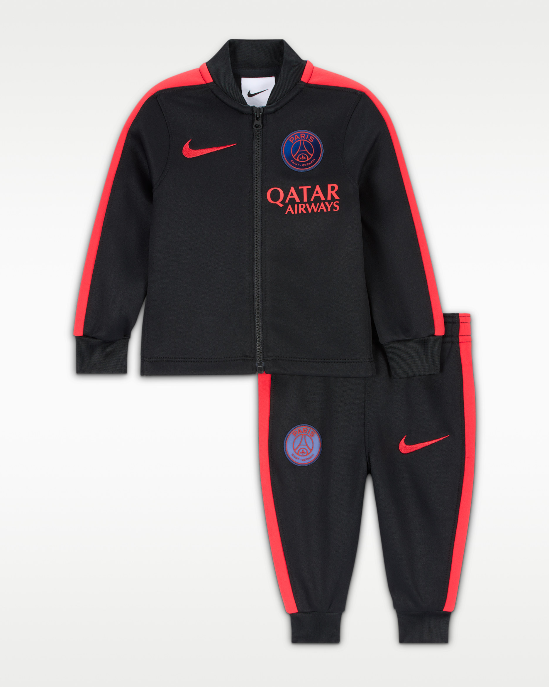 Paris Saint-Germain Strike Baby/Toddler Nike Dri-FIT Football Knit Tracksuit - Black/Global Red/Hyper Royal/Global Red