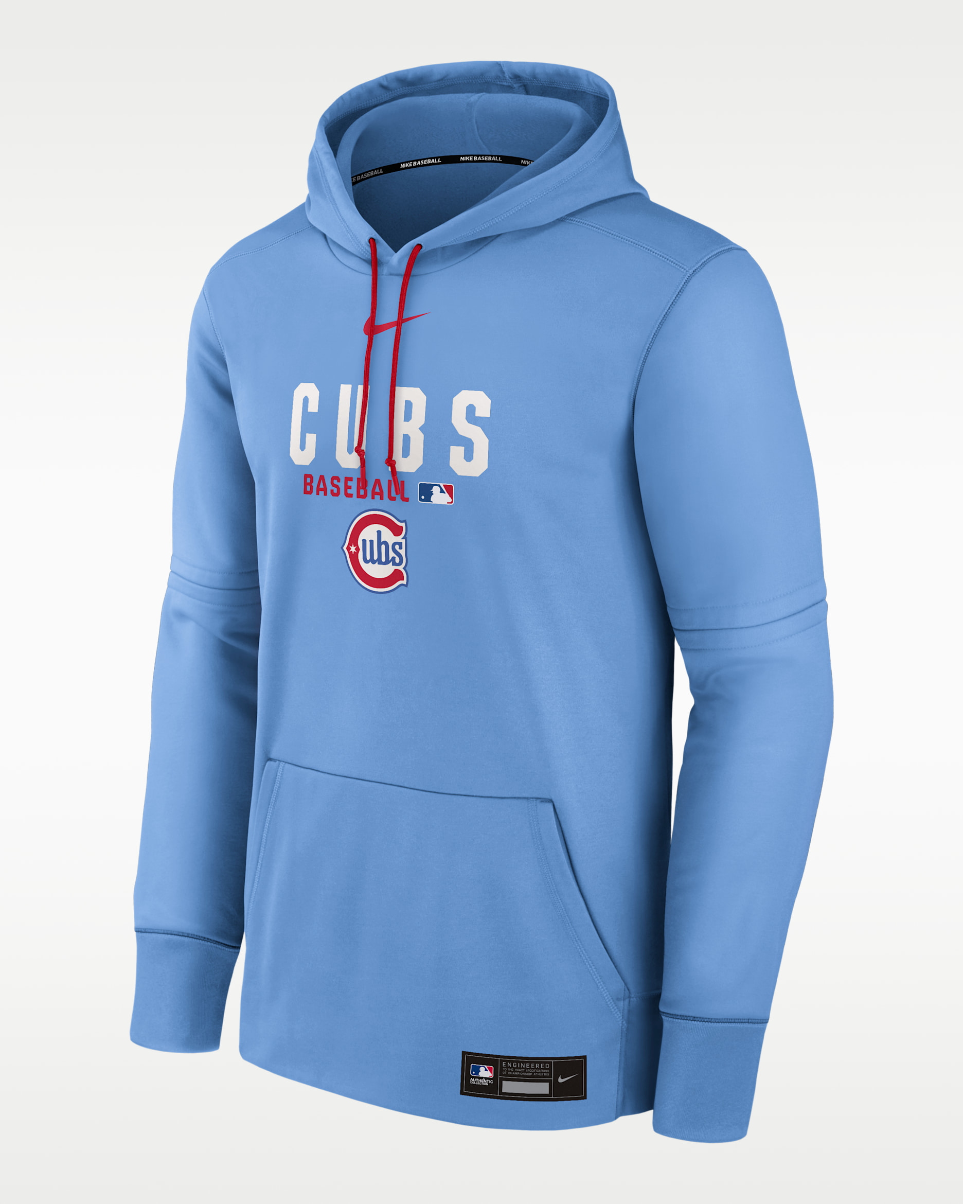 Chicago Cubs Authentic Collection Men's Nike Therma MLB Pullover Hoodie - Light Blue