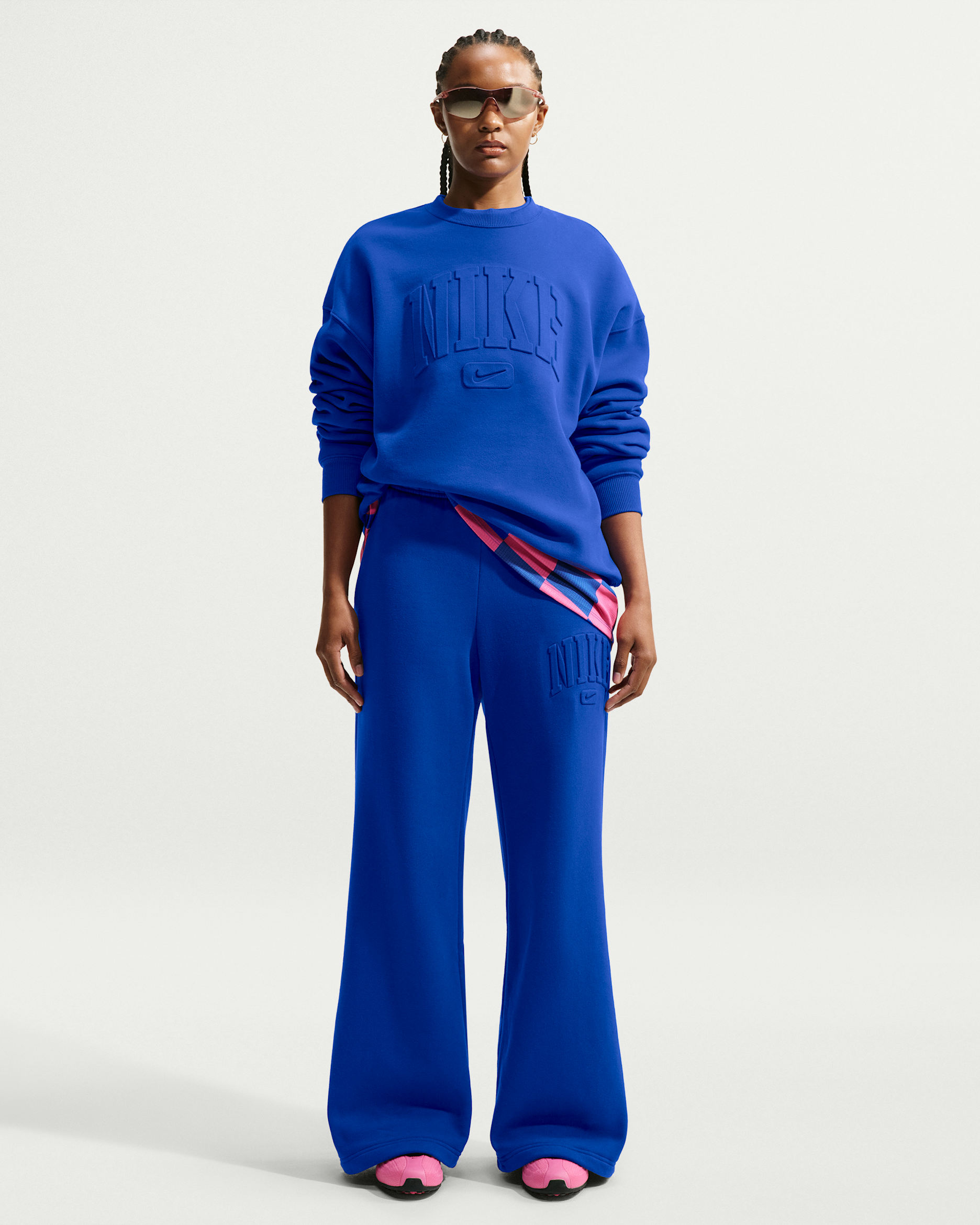 Pantalon taille mi-haute à jambes larges Nike Studio Fleece Medium Weight pour femme - Old Royal/Old Royal