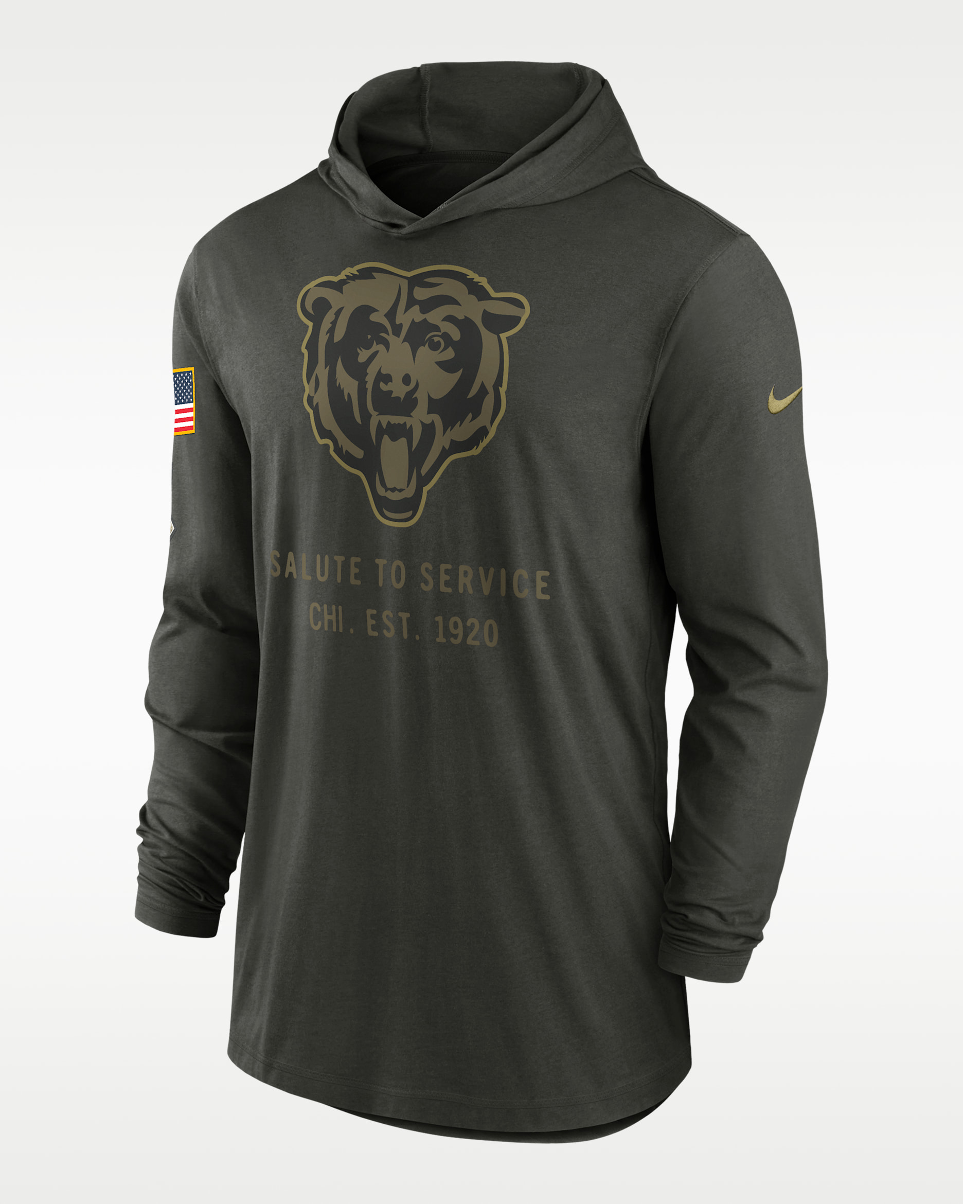 Chicago Bears Salute to Service Sideline Men’s Nike Dri-FIT NFL Long-Sleeve Hooded Top - Sequoia