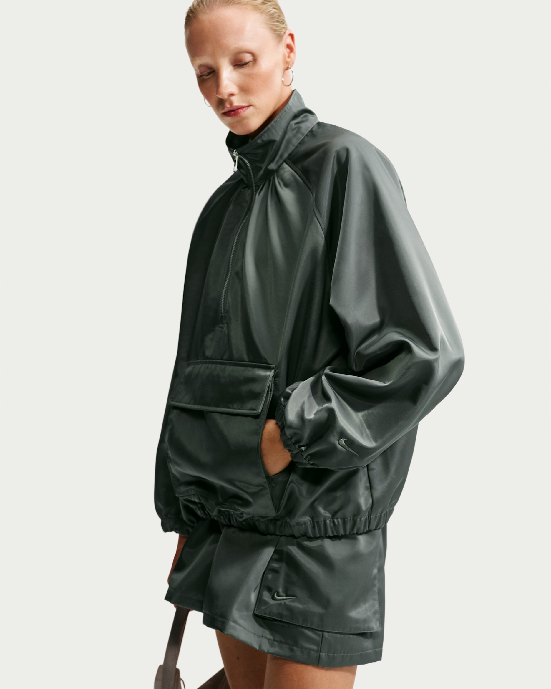 Nike Sportswear Women's Satin 1/4-Zip Anorak - Camo Green/Camo Green