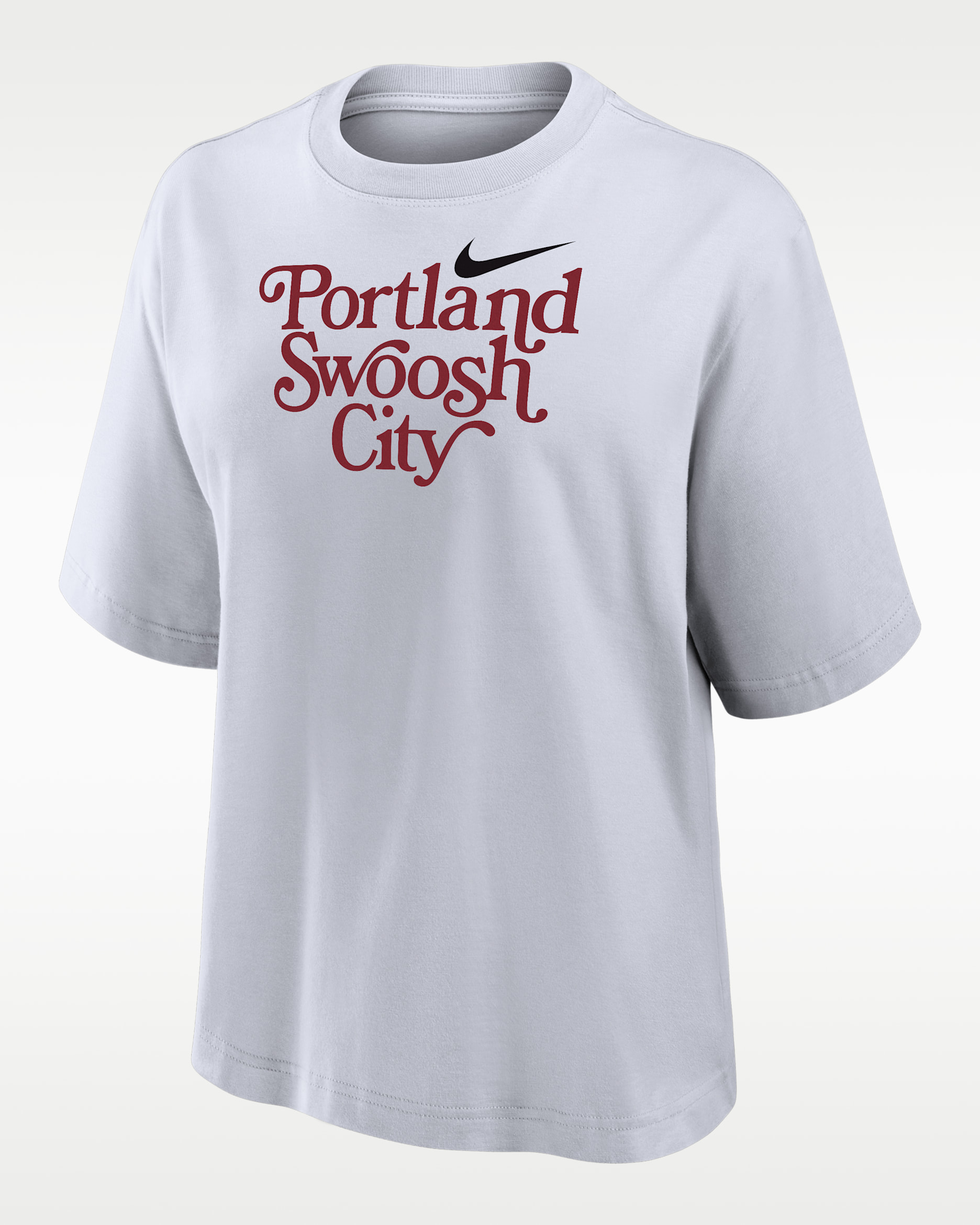 Playera de corte cuadrado de manga corta para mujer Nike Swoosh Cities Portland - Blanco
