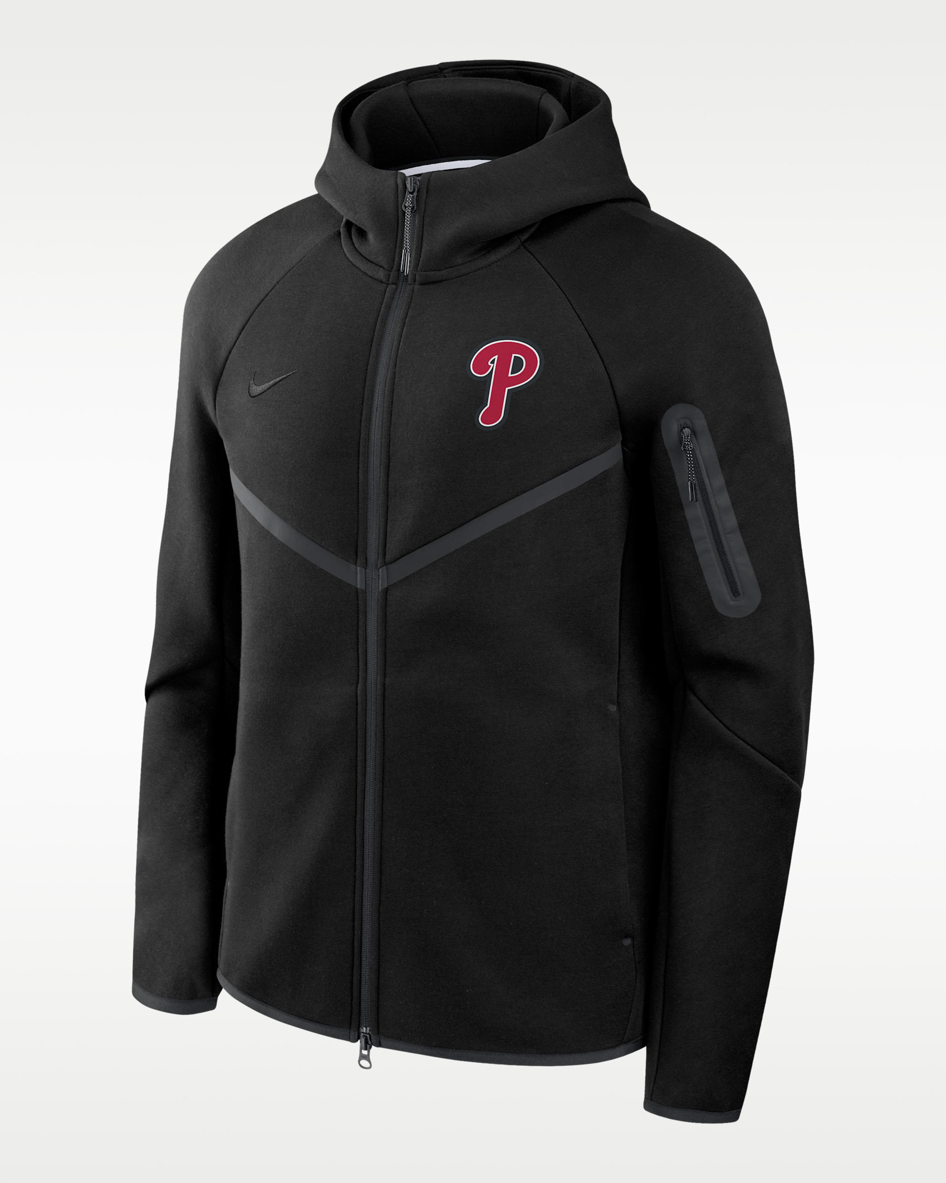 Chamarra con gorro Nike de la MLB de cierre completo para hombre Philadelphia Phillies Tech Fleece Windrunner - Negro