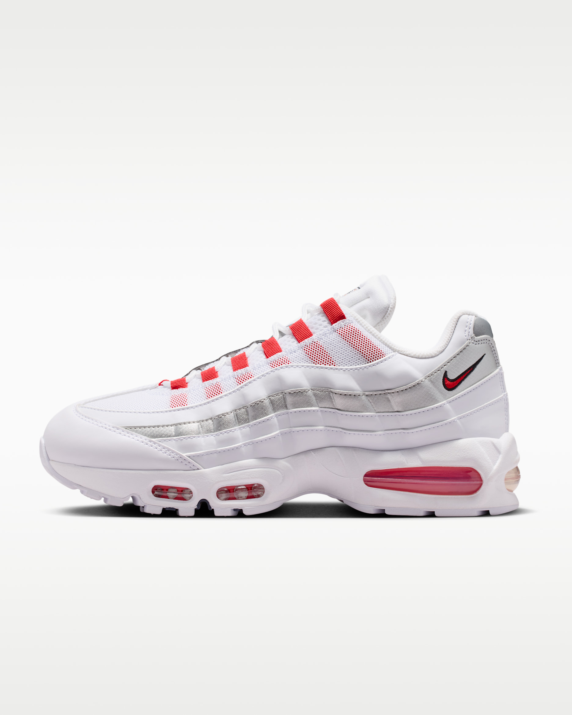 Tenis para hombre Nike Air Max 95 Big Bubble - Blanco/Plata metalizado/Obsidiana/Rojo velocidad