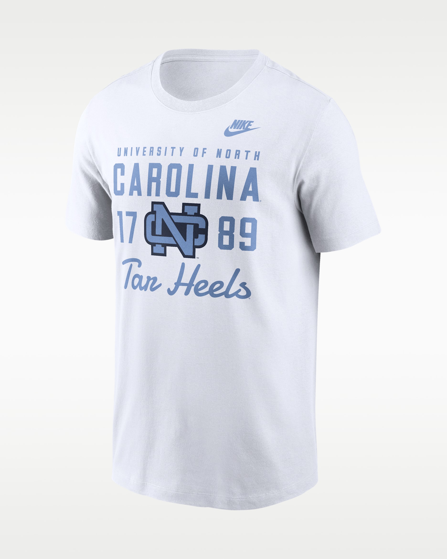 Playera universitaria Nike para hombre North Carolina Legacy Stacked Est - Blanco