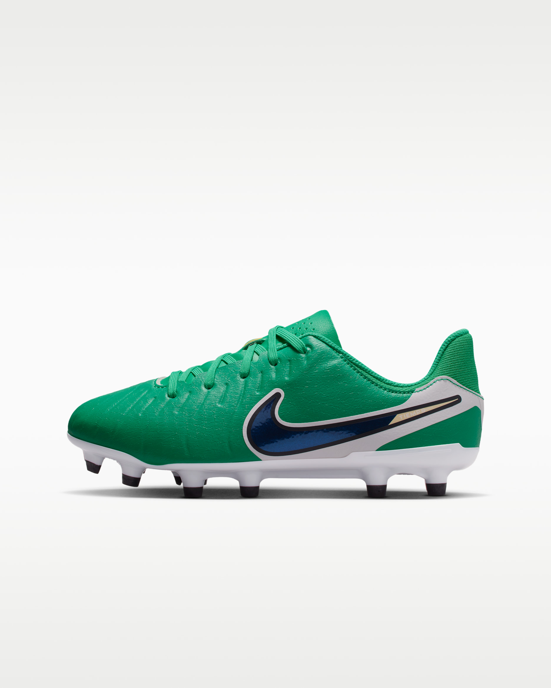 Tacos de fútbol para terrenos múltiples low para niños grandes Nike Jr. Tiempo Legend 10 Academy LV8 - Verde estadio/Obsidiana oscuro
