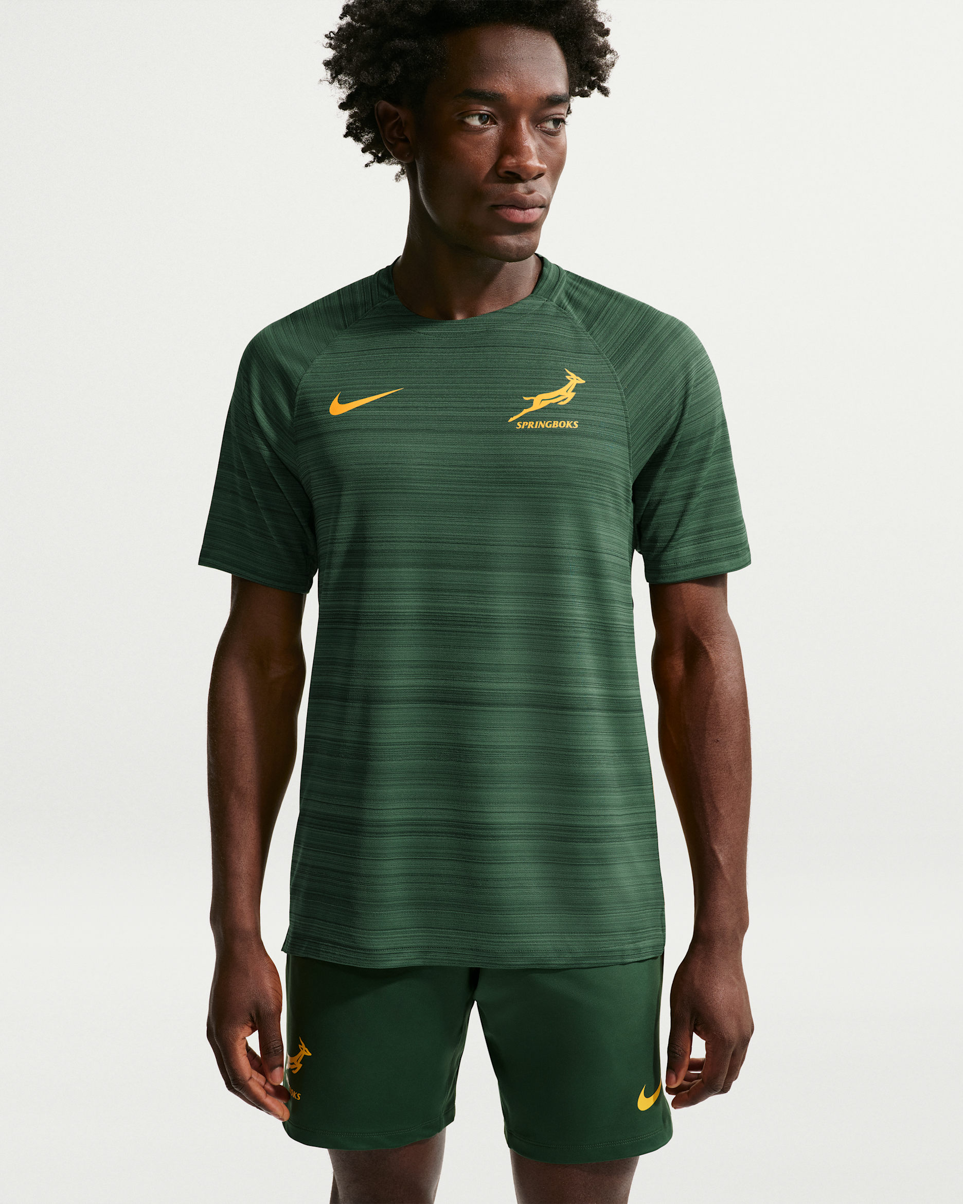 Springboks Men's Nike Rugby Training Top Sleeve Top - Gorge Green/University Gold/University Gold