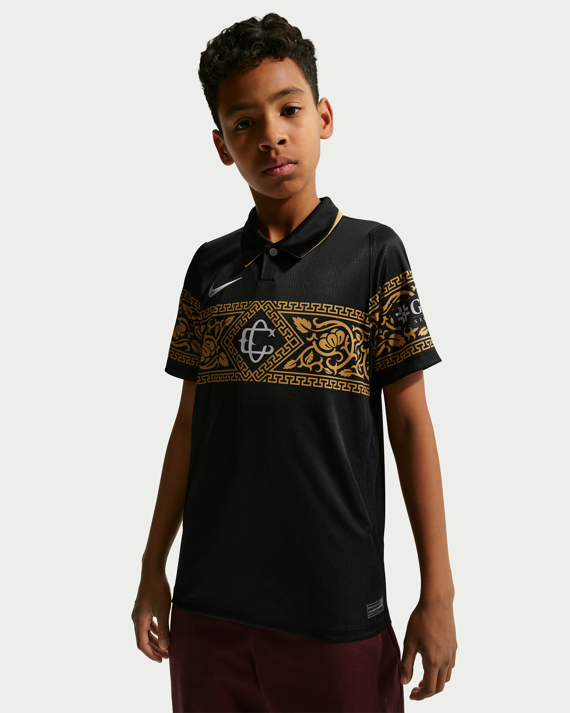 Jersey de futbol Nike Dri-FIT Replica del C.D. Guadalajara alternativo 2026/27 Stadium para niños talla grande - Negro/Oro genuino/Plata liso/Plata liso