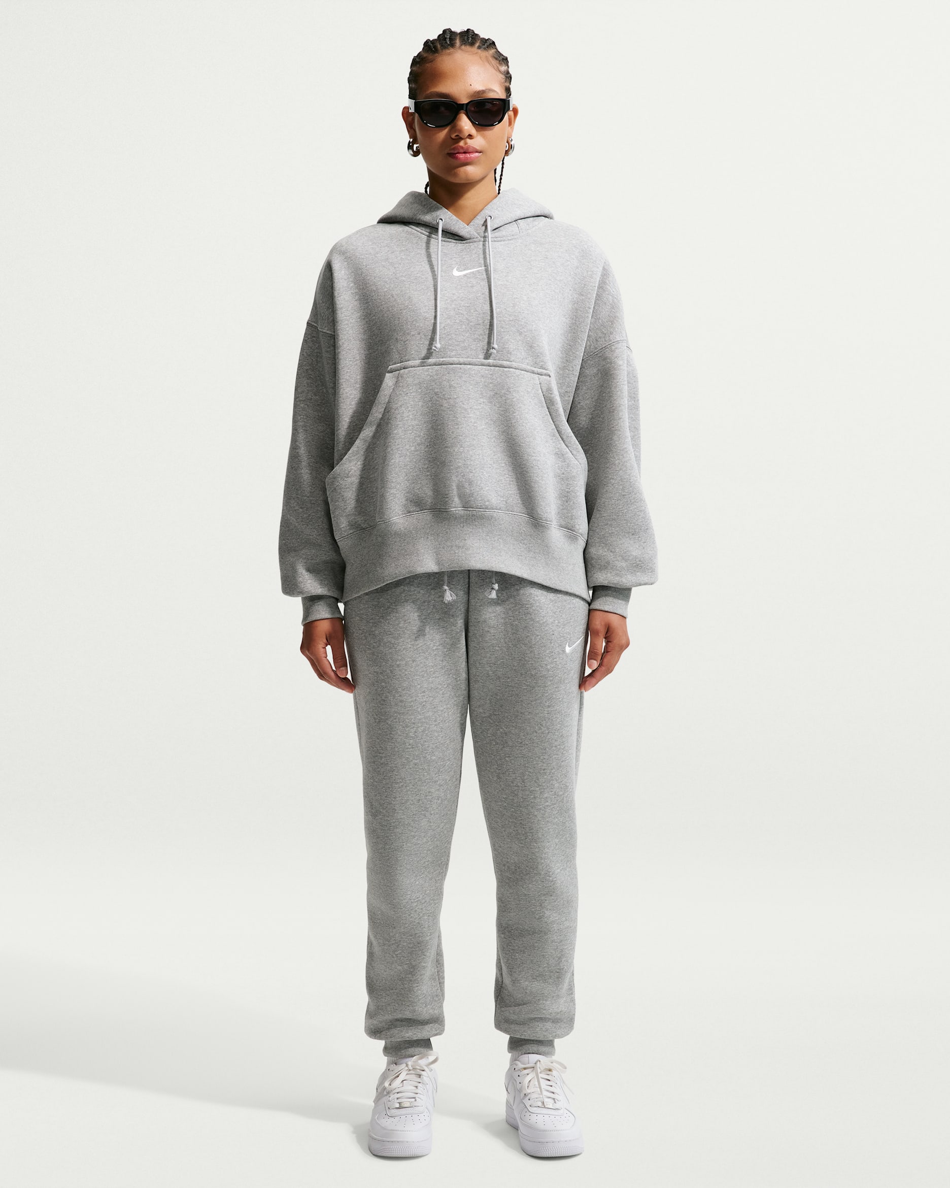 Nike Sportswear Phoenix Fleece Women's Mid-Rise Tracksuit Bottoms - Dark Grey Heather/Sail