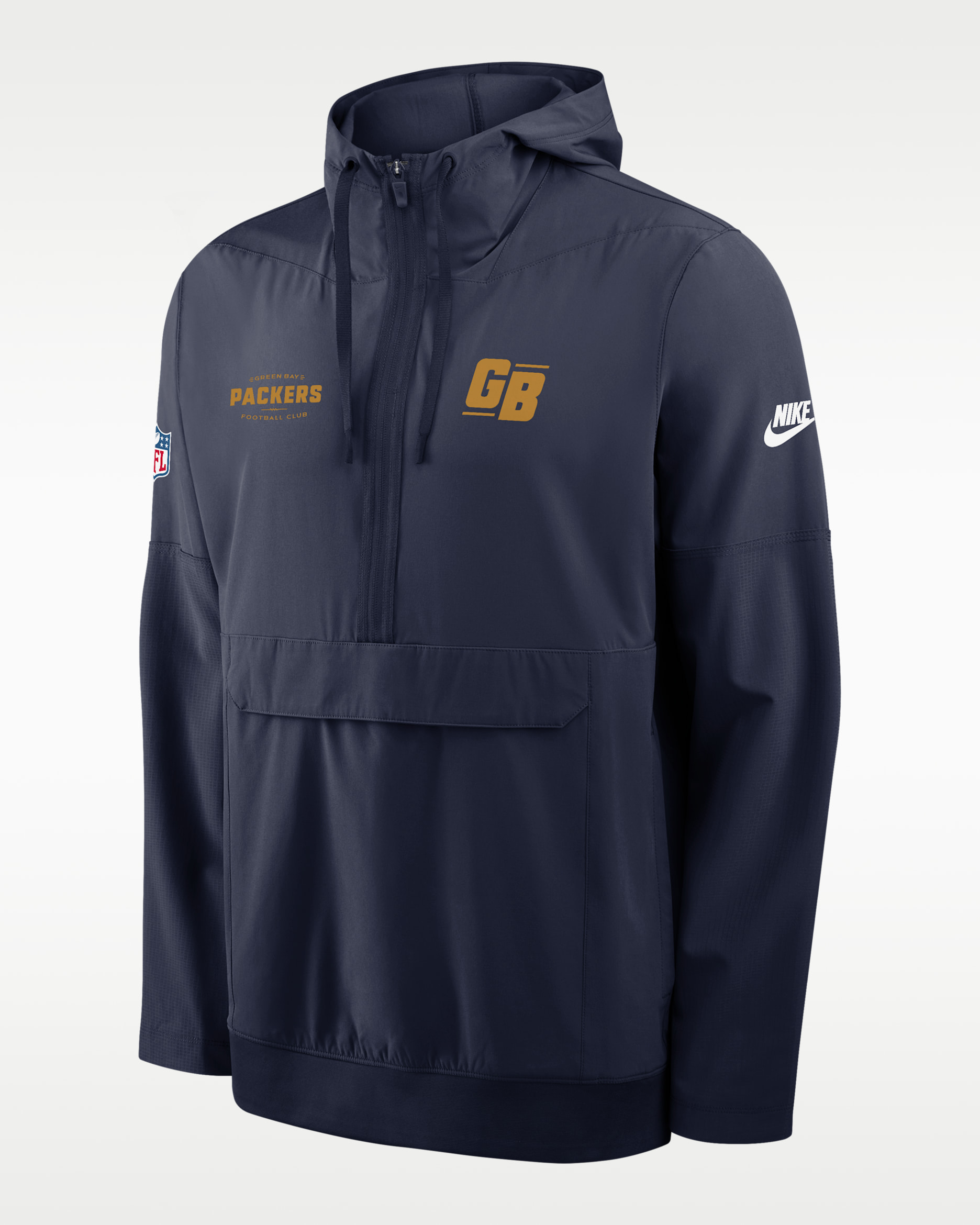 Green Bay Packers Alt Option Route Anorak Men's Nike NFL 1/2-Zip Hooded Jacket - Navy