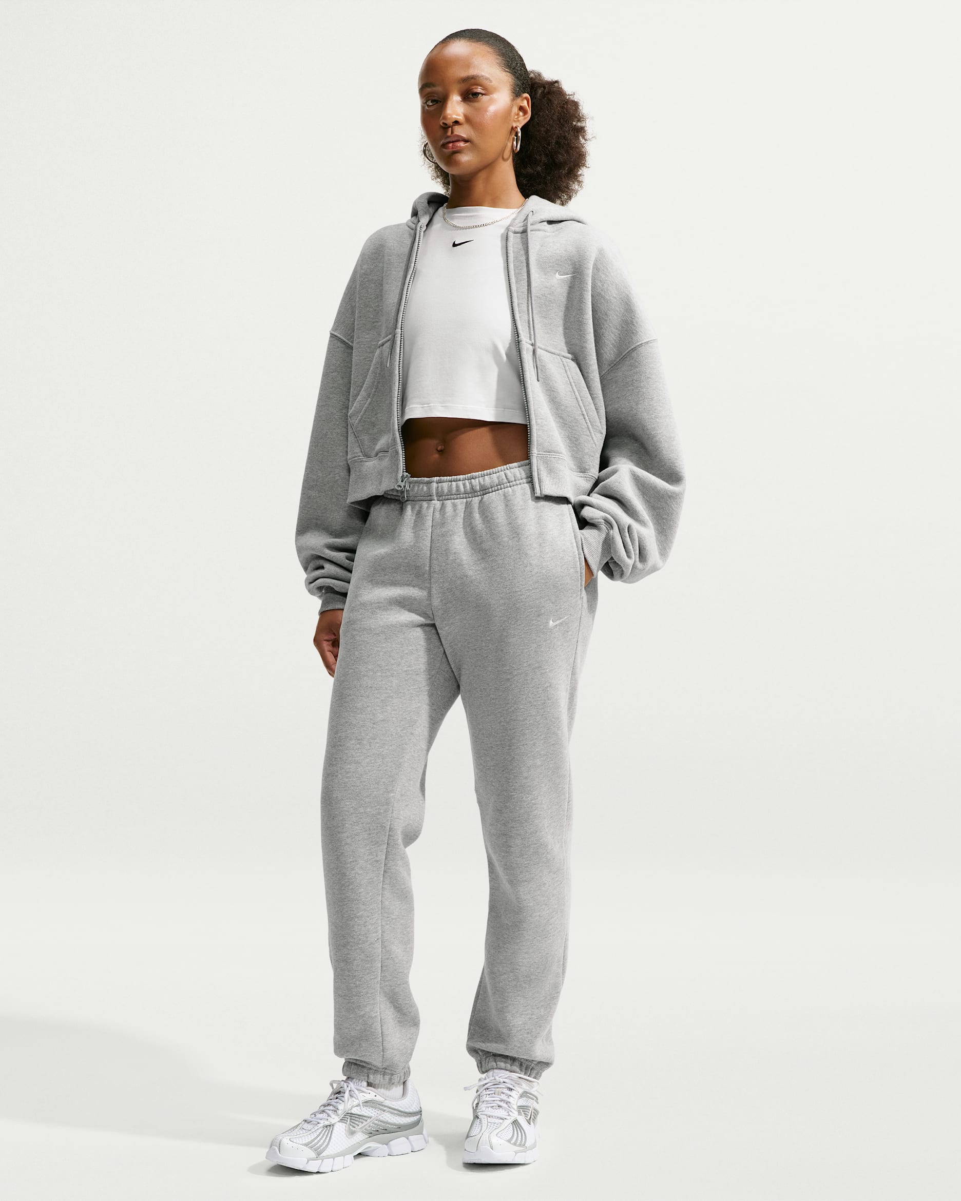 Nike Studio Fleece Medium Weight Women's Mid-Rise Cuffed Trousers - Dark Grey Heather/Sail