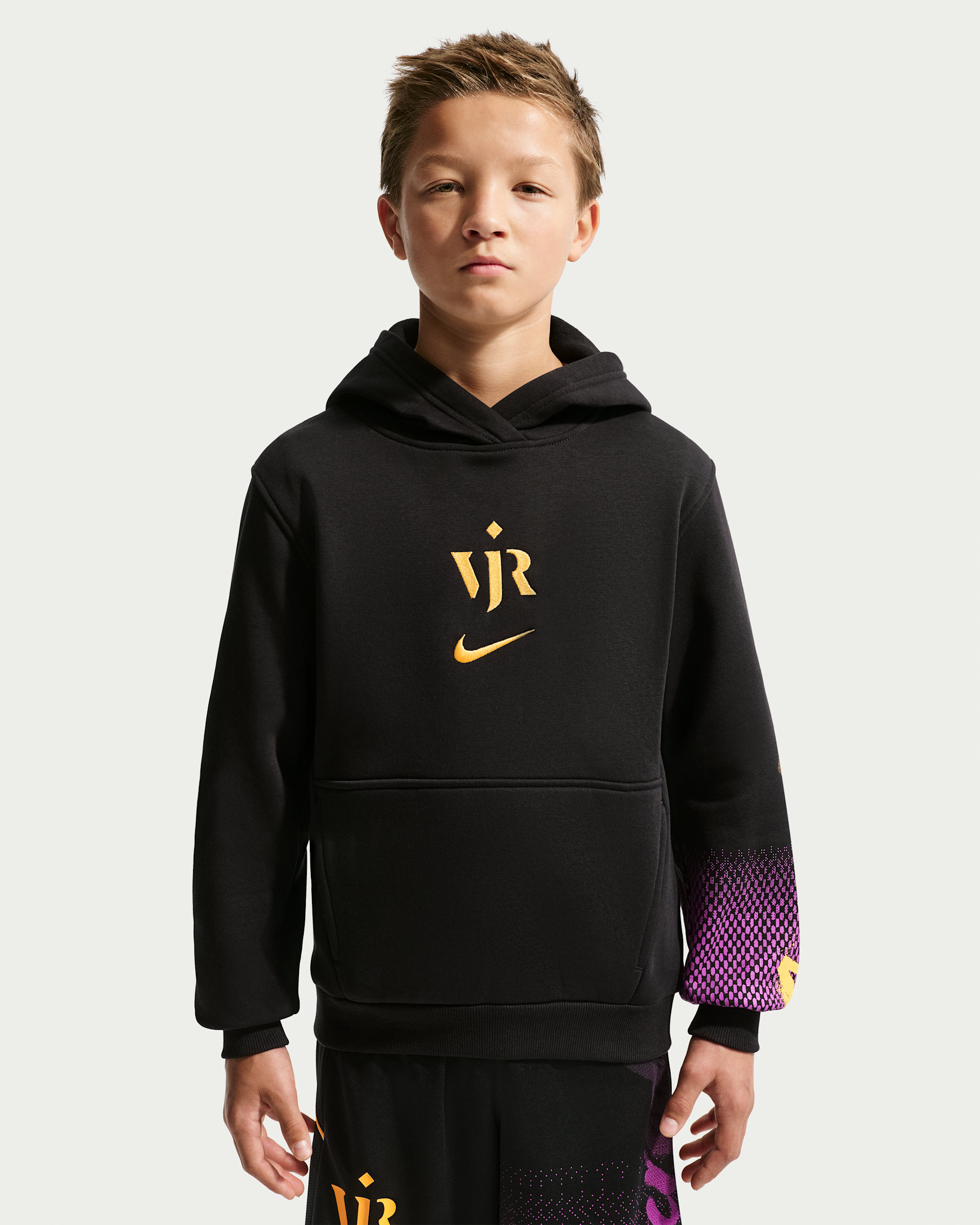 Vinícius Jr Club Fleece Older Kids' Hoodie - Black/Laser Orange/Laser Orange
