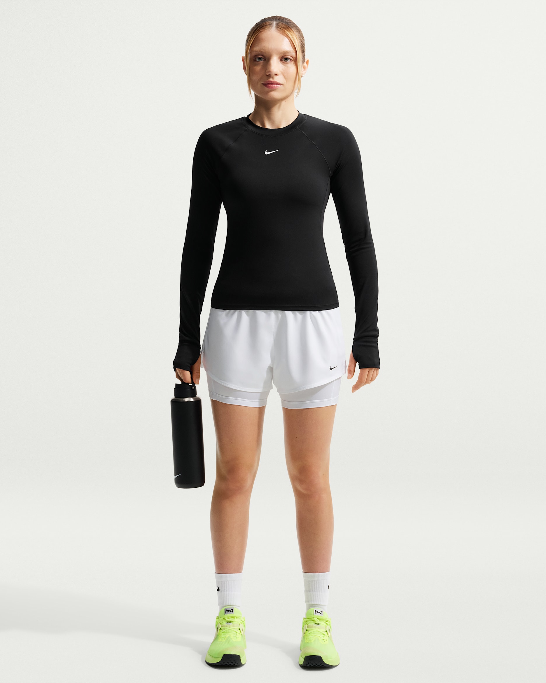 Nike One Women's Dri-FIT High-Waisted 8cm (approx.) 2-in-1 Shorts - White/Black