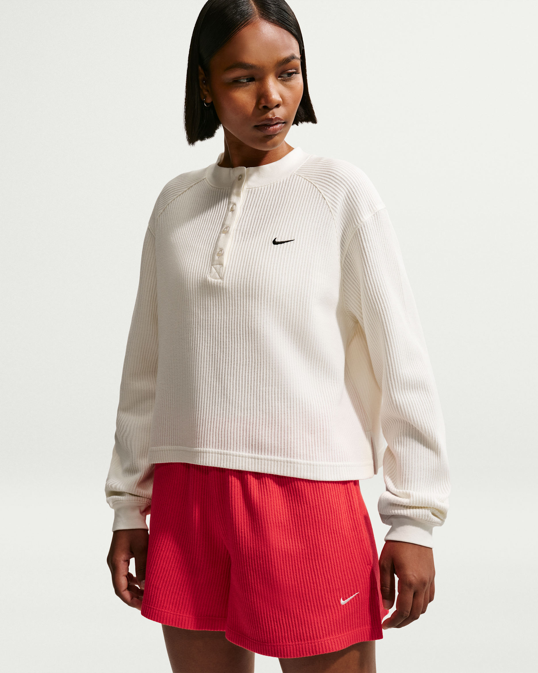 Nike Sportswear Chill Waffle Women's Oversized Long-Sleeve Henley Top - Sail/Black