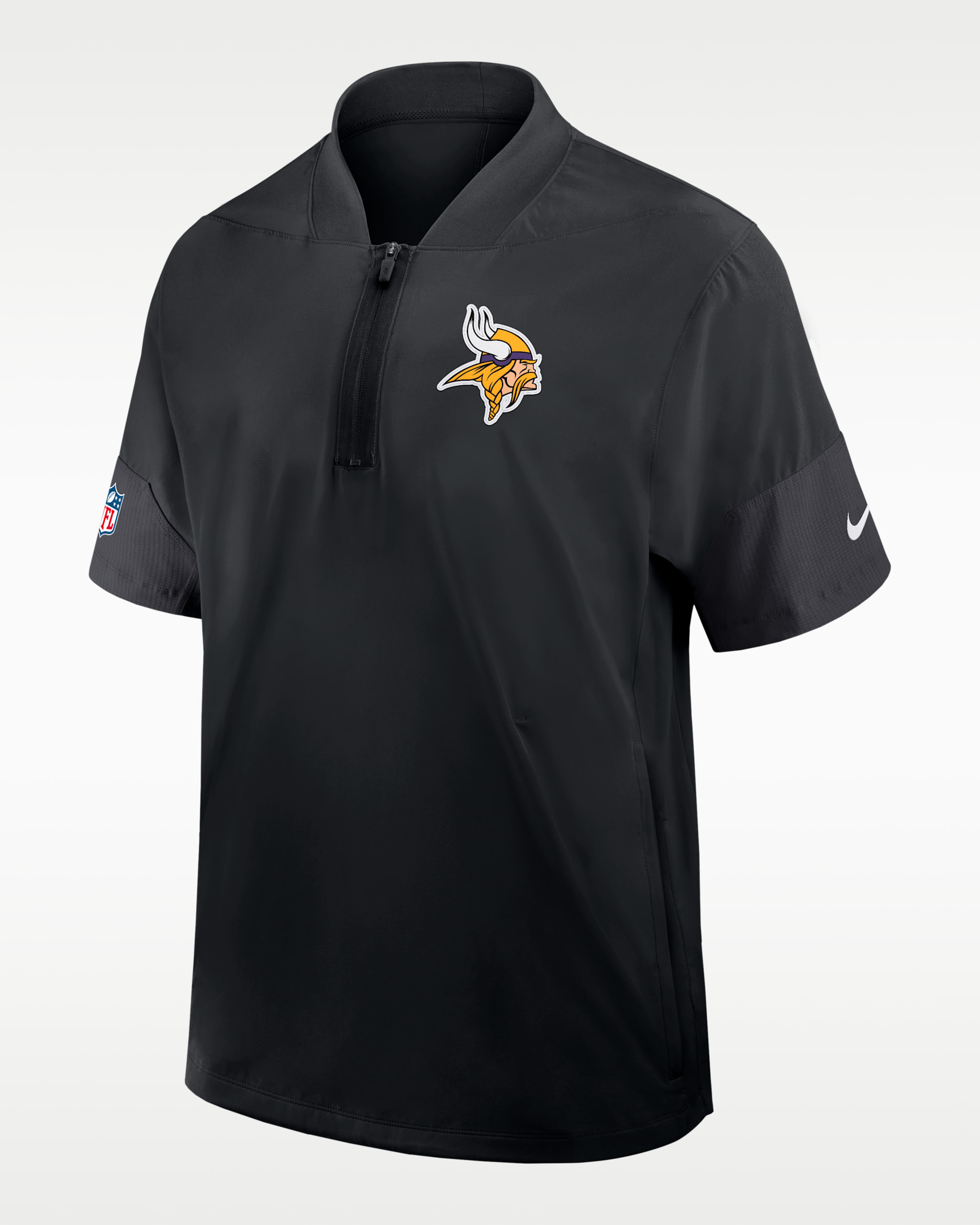 Chamarra de manga corta Nike de la NFL de medio cierre para hombre Minnesota Vikings Sideline Coach - Negro