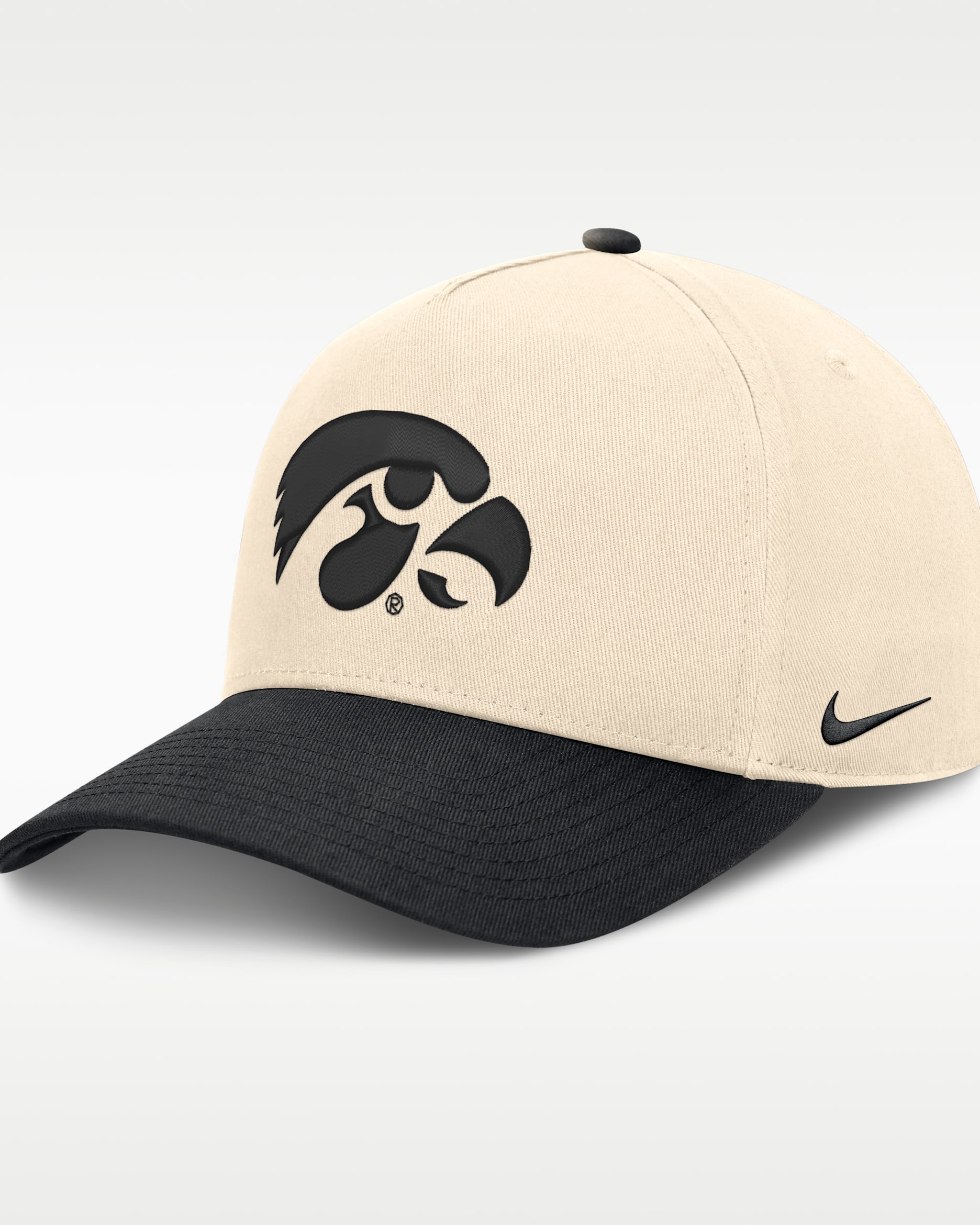 Gorra universitaria Nike ajustable y con estructura A-Frame para hombre Iowa Campus Prep Rise - Natural/Negro