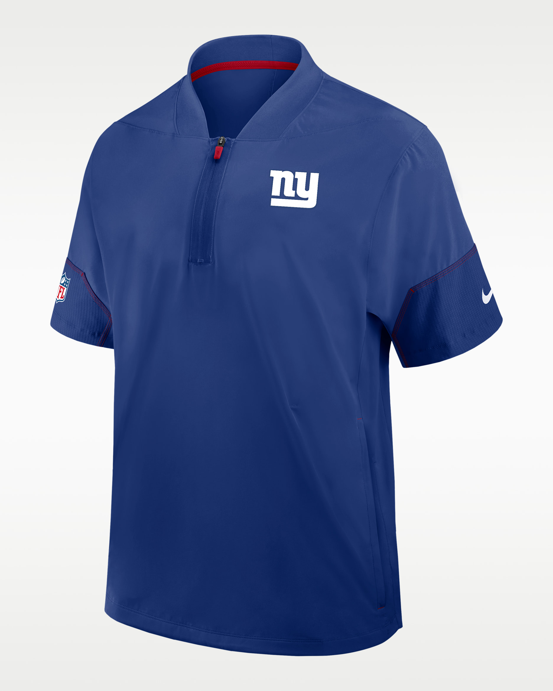 New York Giants Sideline Coach Men's Nike NFL 1/2-Zip Short-Sleeve Hooded Jacket - Rush Blue