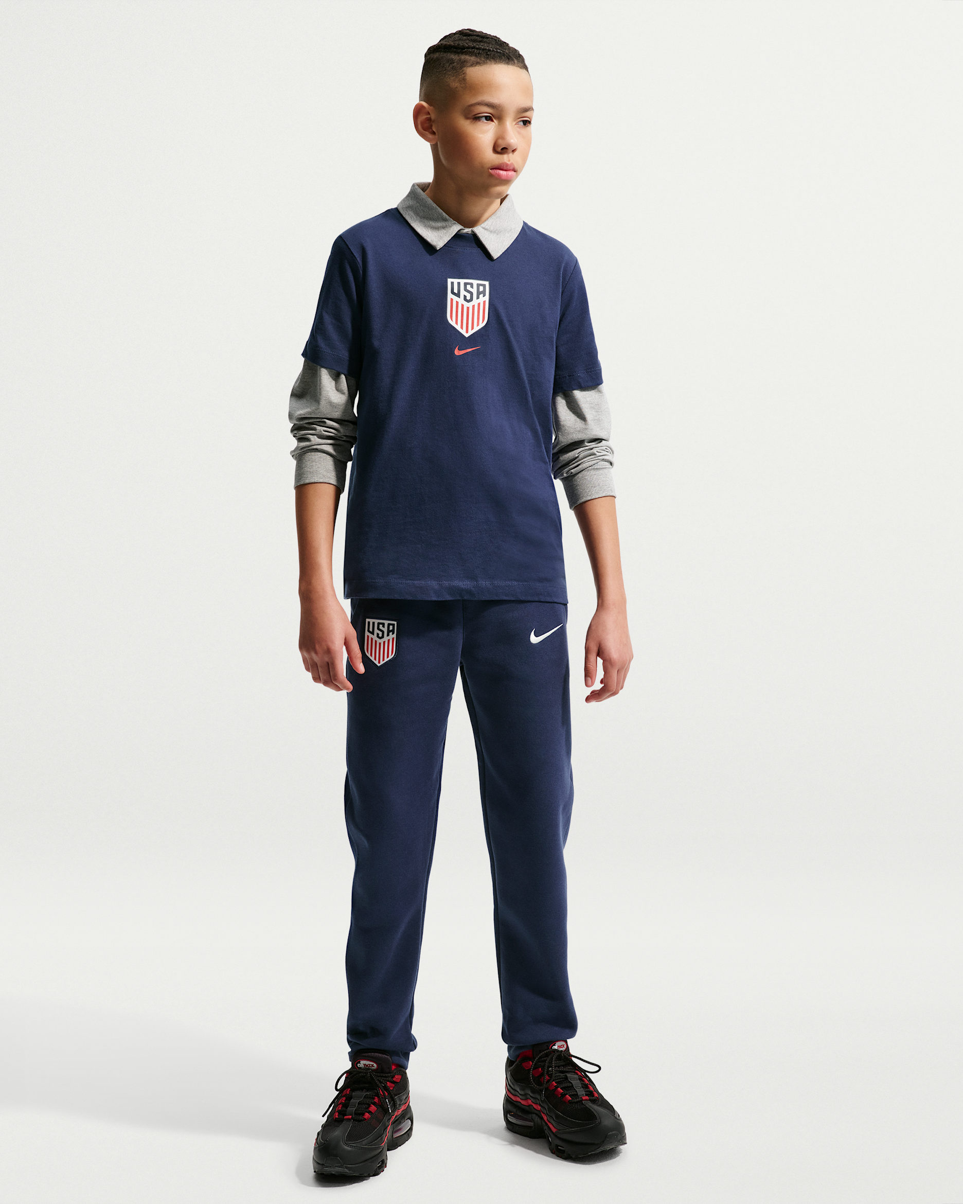 Joggers de fútbol Nike USMNT Club Fleece para niño talla grande - Azul marino medianoche/Vela