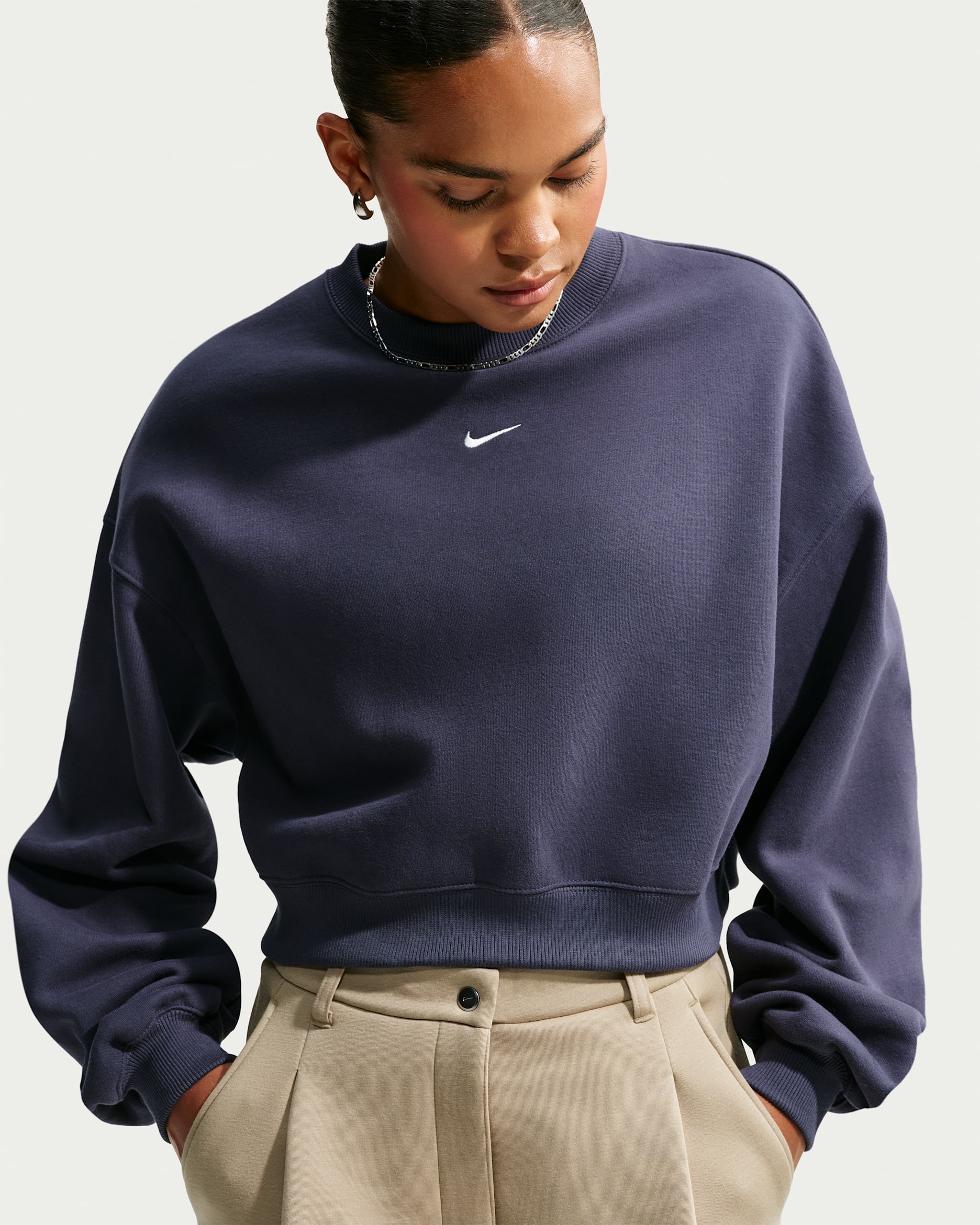 Nike Studio Fleece Medium Weight Women's Oversized Cropped Crew - Gridiron/Sail