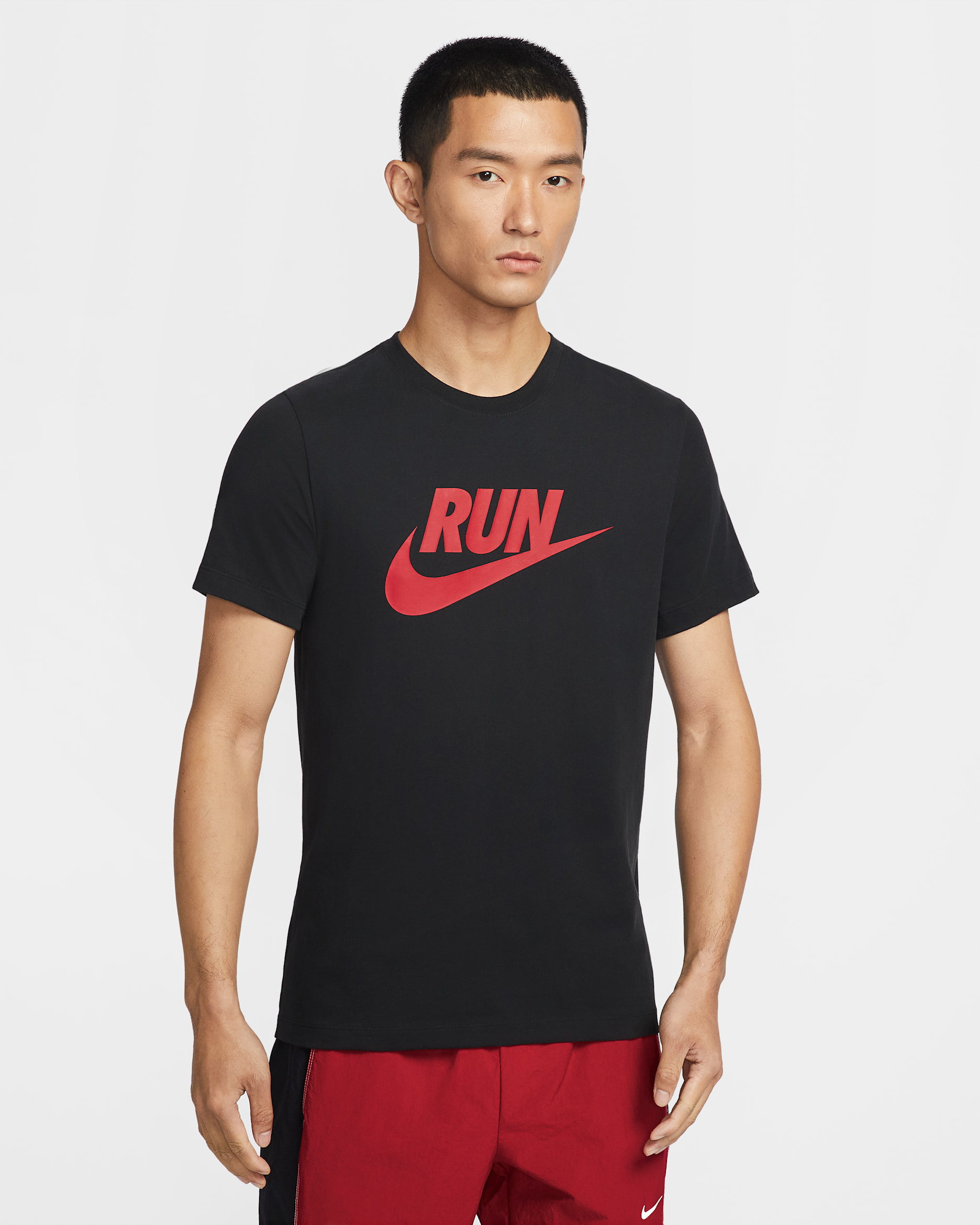 Nike Men's Dri-FIT Running T-Shirt - Black/Team Crimson