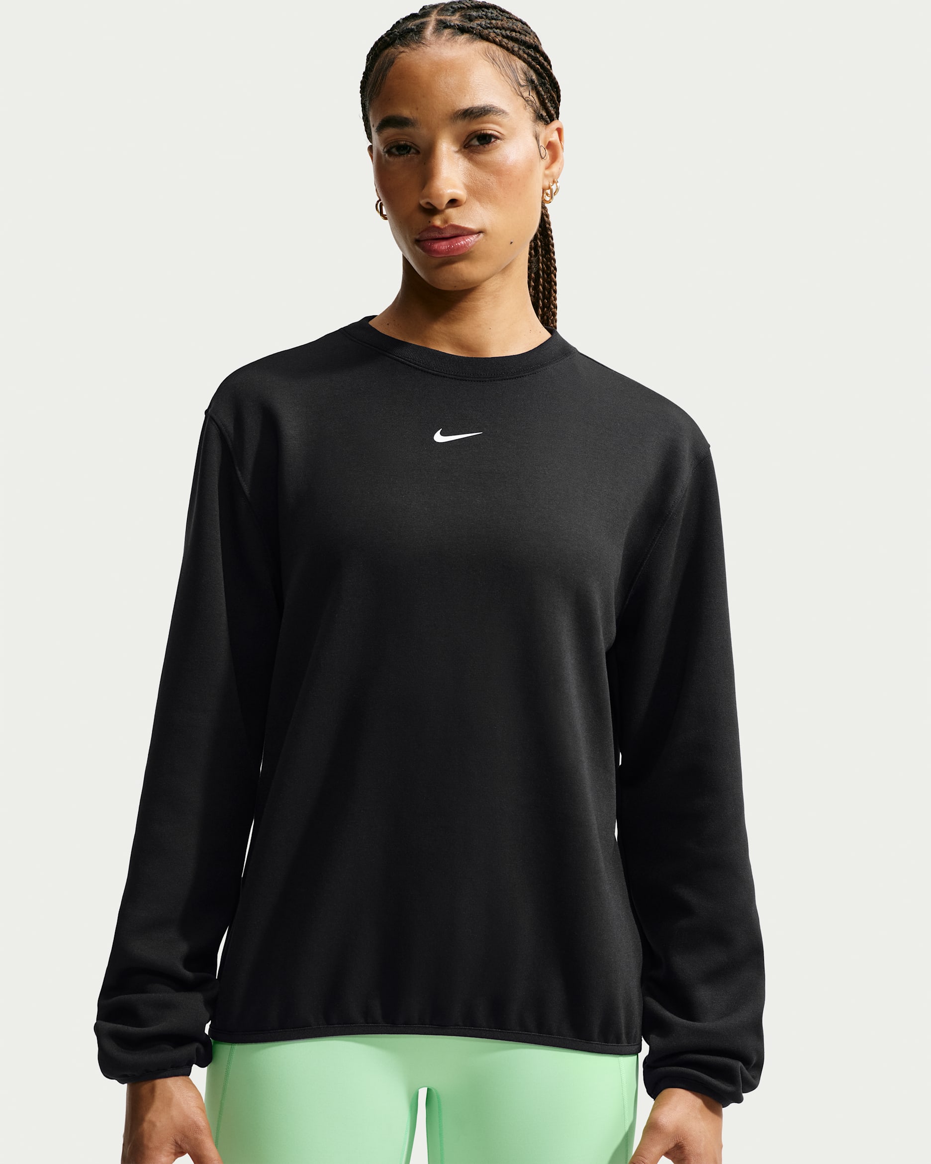 Sudadera de cuello redondo Dri-FIT para mujer Nike Studio Fleece Sport - Negro/Blanco