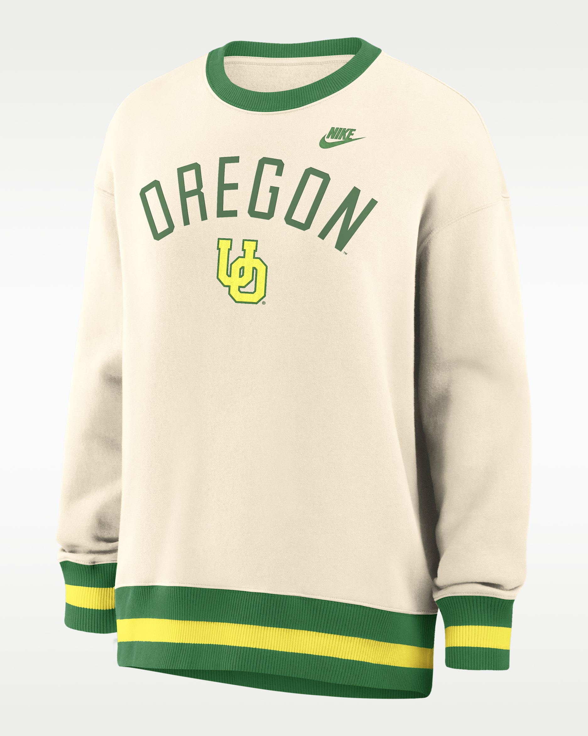 Sudadera de cuello redondo sin cierre universitaria Nike oversized para mujer Oregon Legacy - Natural/Verde