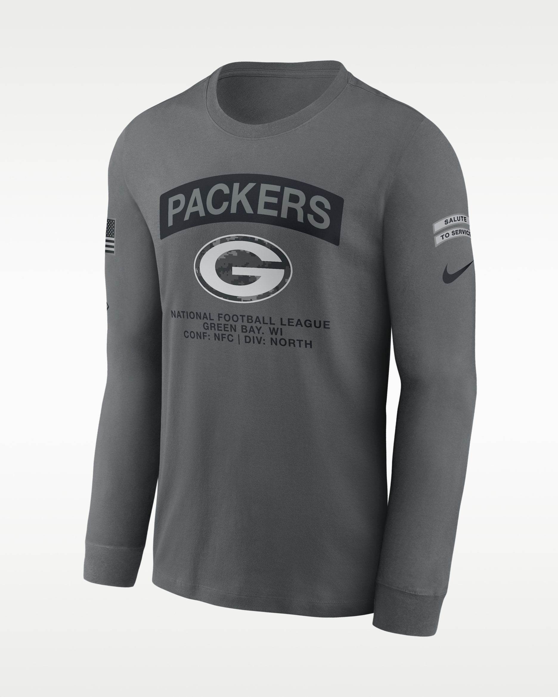 Green Bay Packers Salute to Service Men's Nike NFL Long-Sleeve T-Shirt - Grey