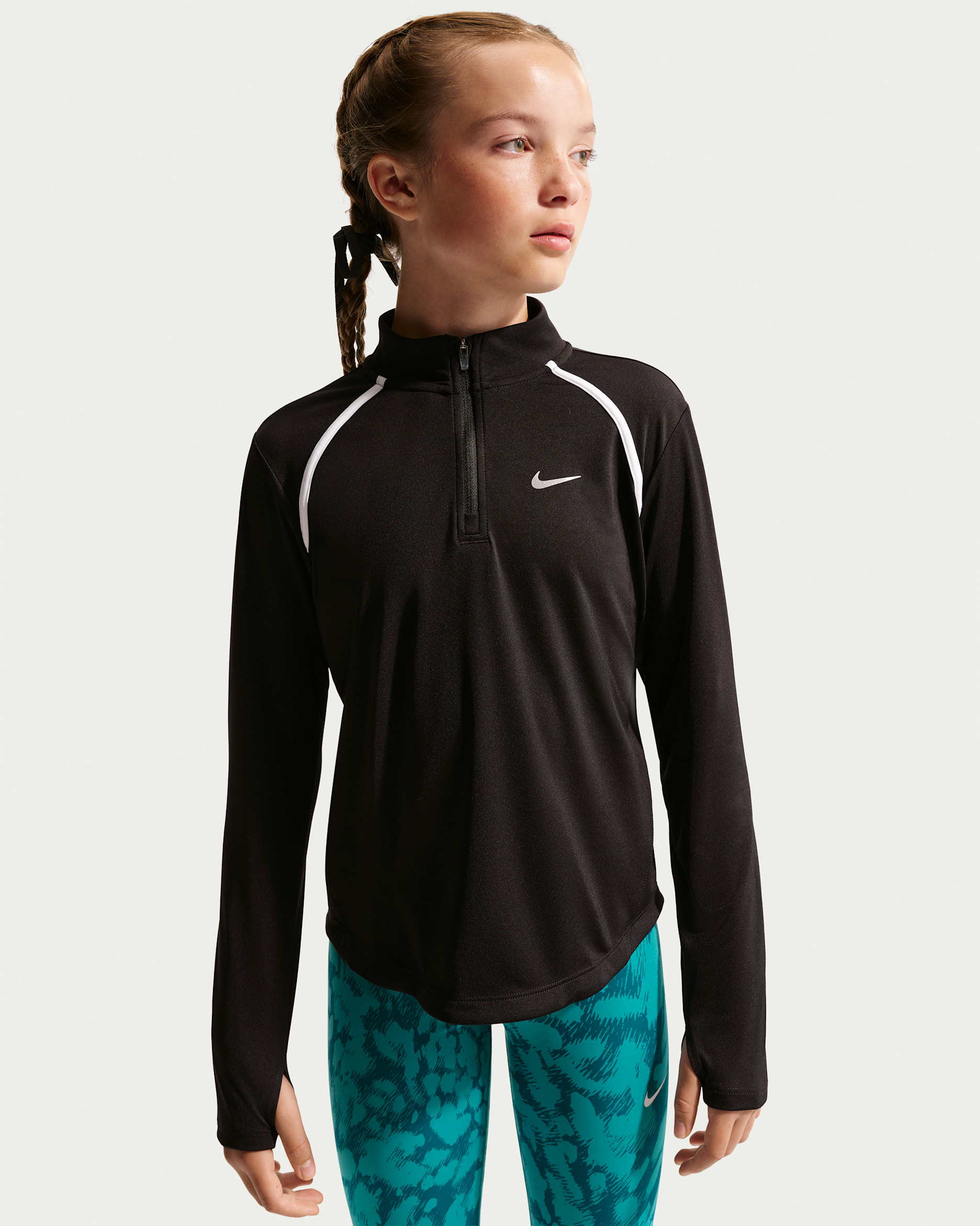 Nike Tempo Older Kids' (Girls') Dri-FIT Long-Sleeve Half-Zip Top - Black/Black/White
