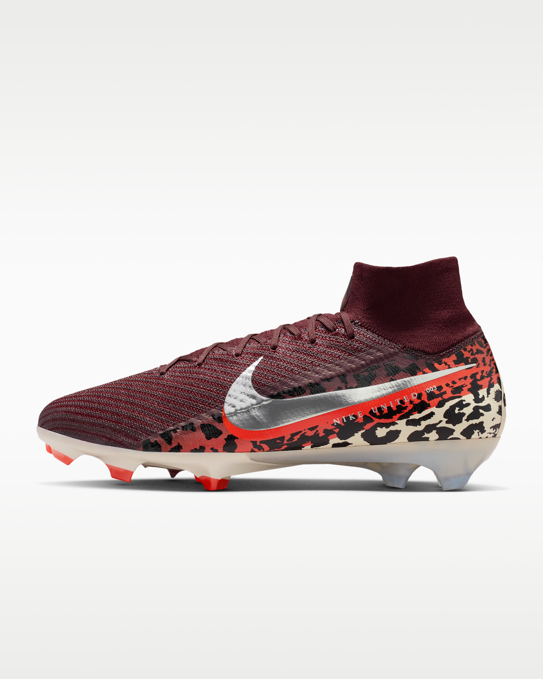 Nike United Superfly 10 Elite Firm-Ground High-Top Football Boots - Burgundy Crush/University Red/Fossil/Metallic Silver