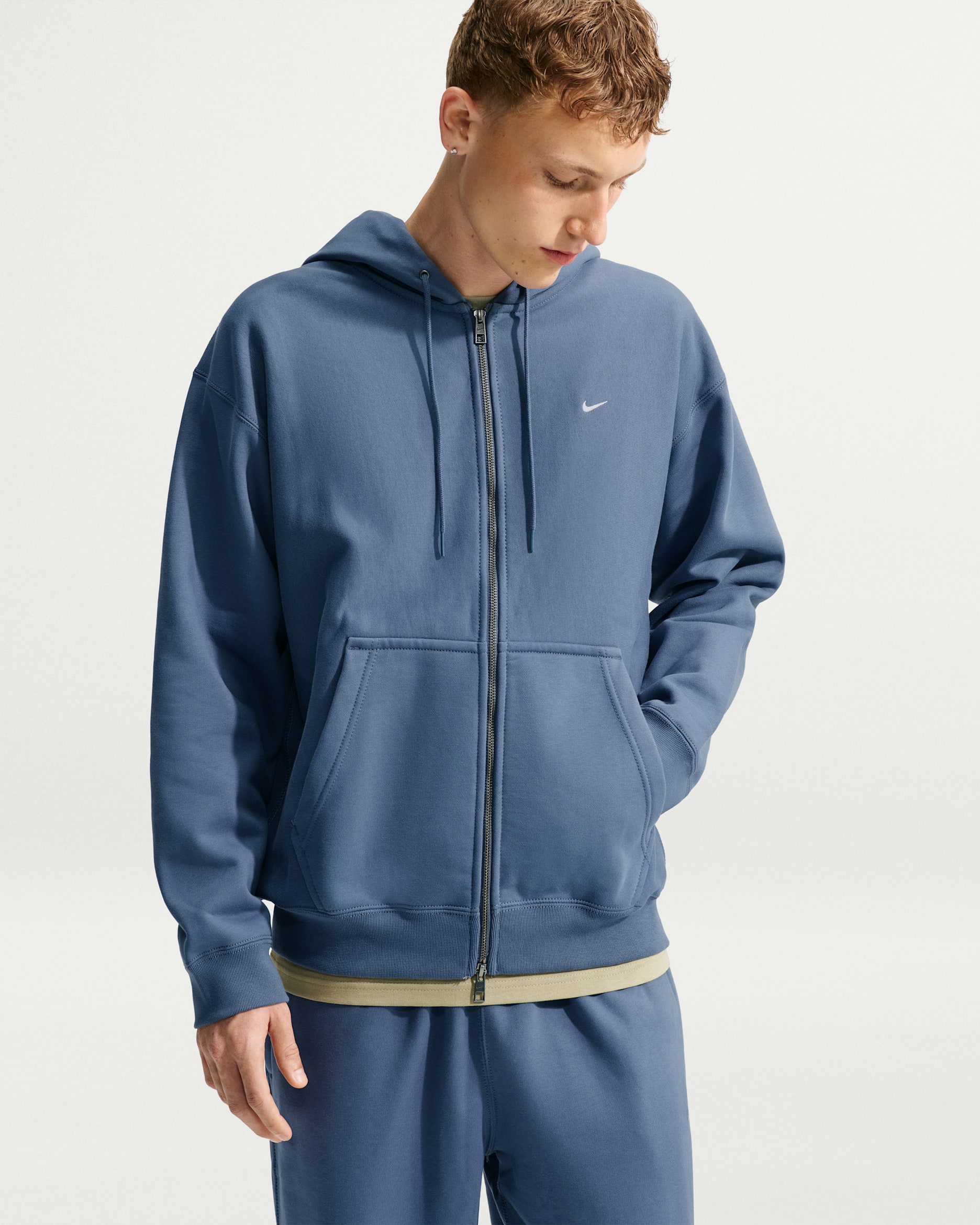 Nike Solo Swoosh Men's Full-Zip Fleece Hoodie - Diffused Blue/Diffused Blue/White