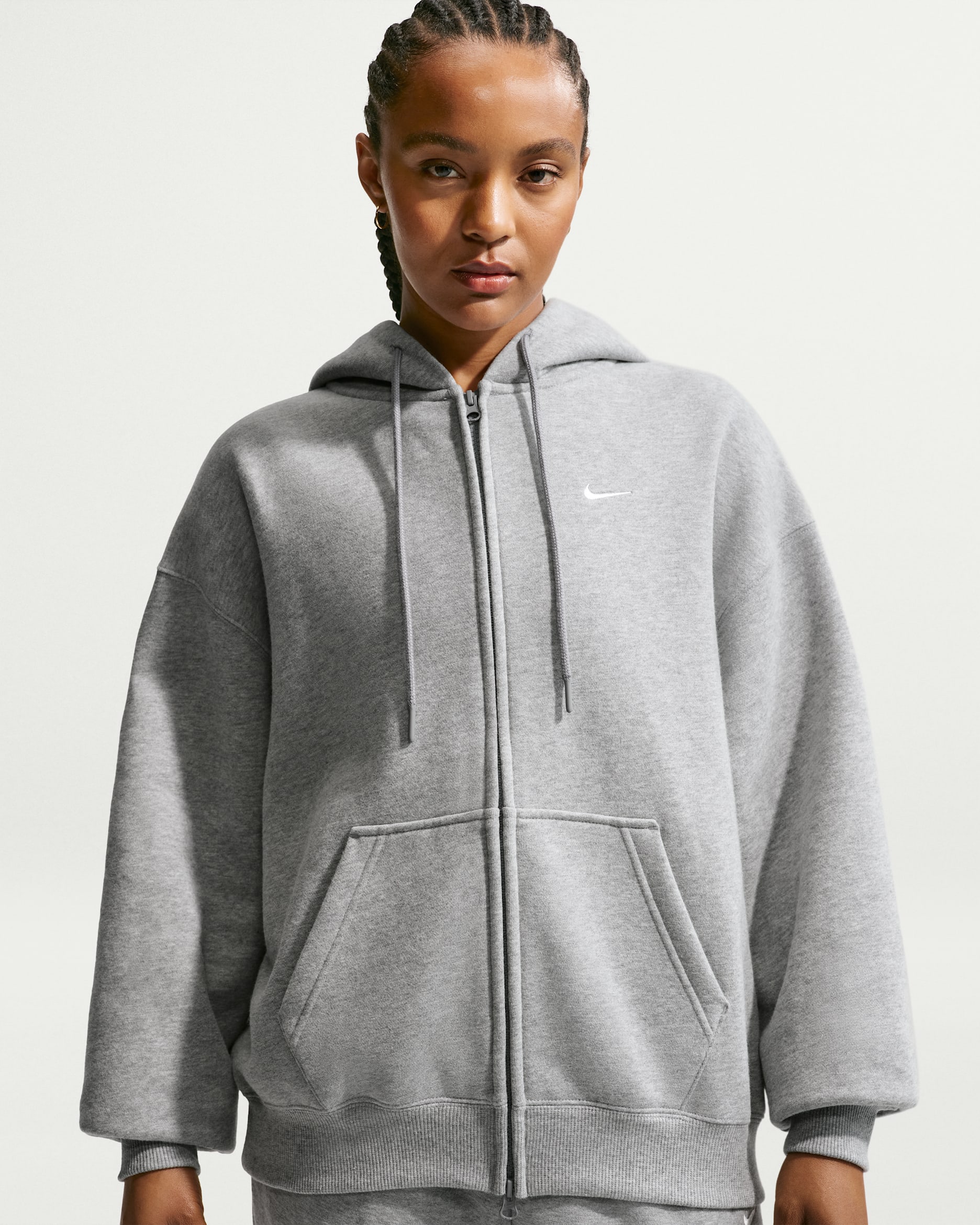 Nike Studio Fleece Medium Weight Women's Oversized Full-Zip Hoodie - Dark Grey Heather/Sail