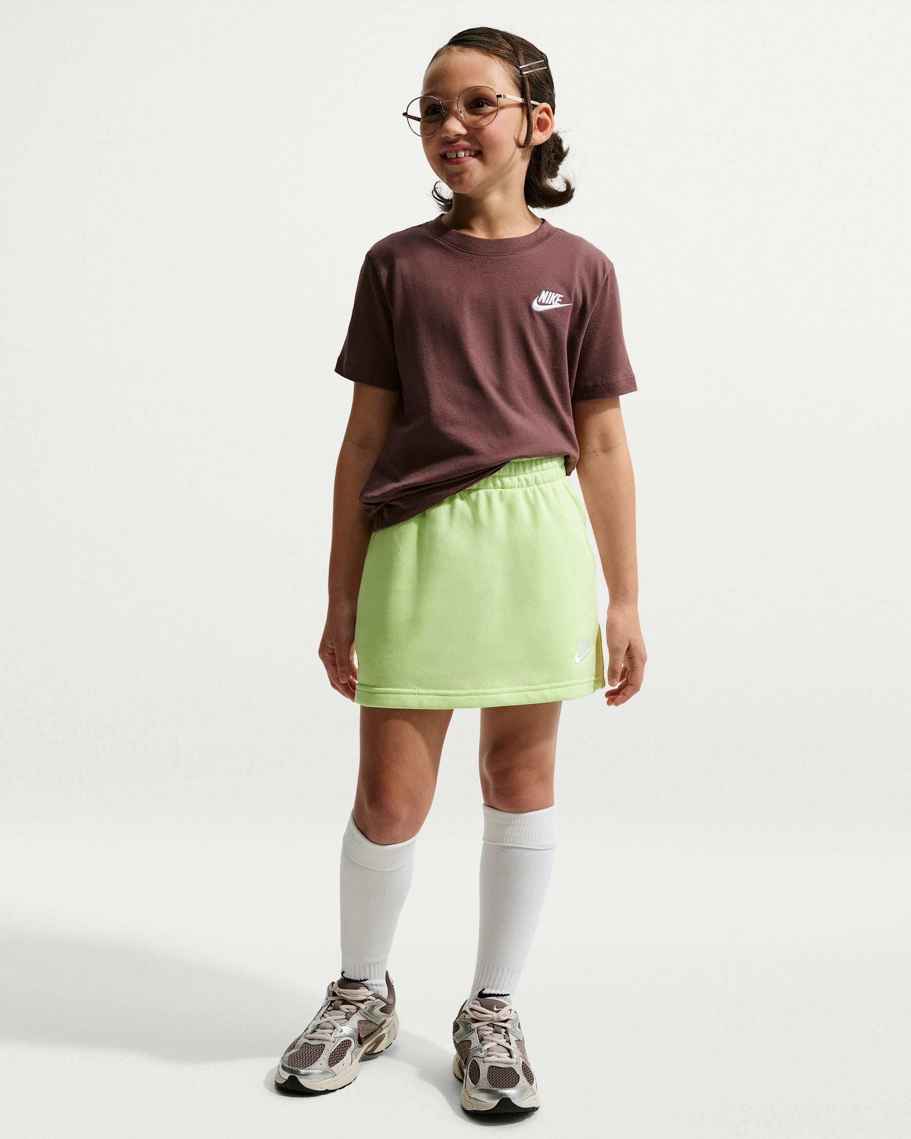 Nike Sportswear Club Big Kids' (Girls') French Terry Skirt - Light Liquid Lime/Light Liquid Lime/White