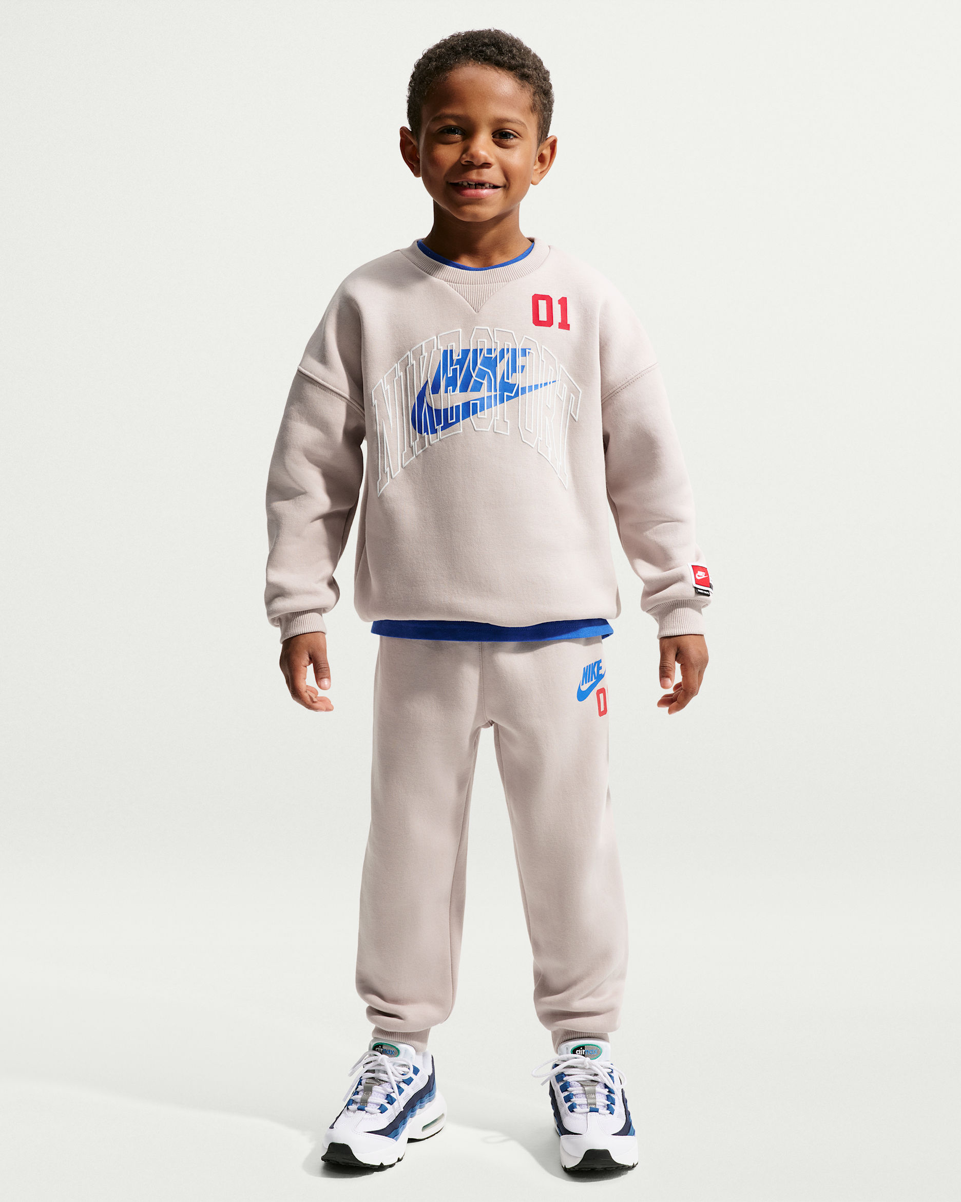 Nike Sportswear Little Kids' Multisport 2-Piece Fleece Crew Set - Moon Particle