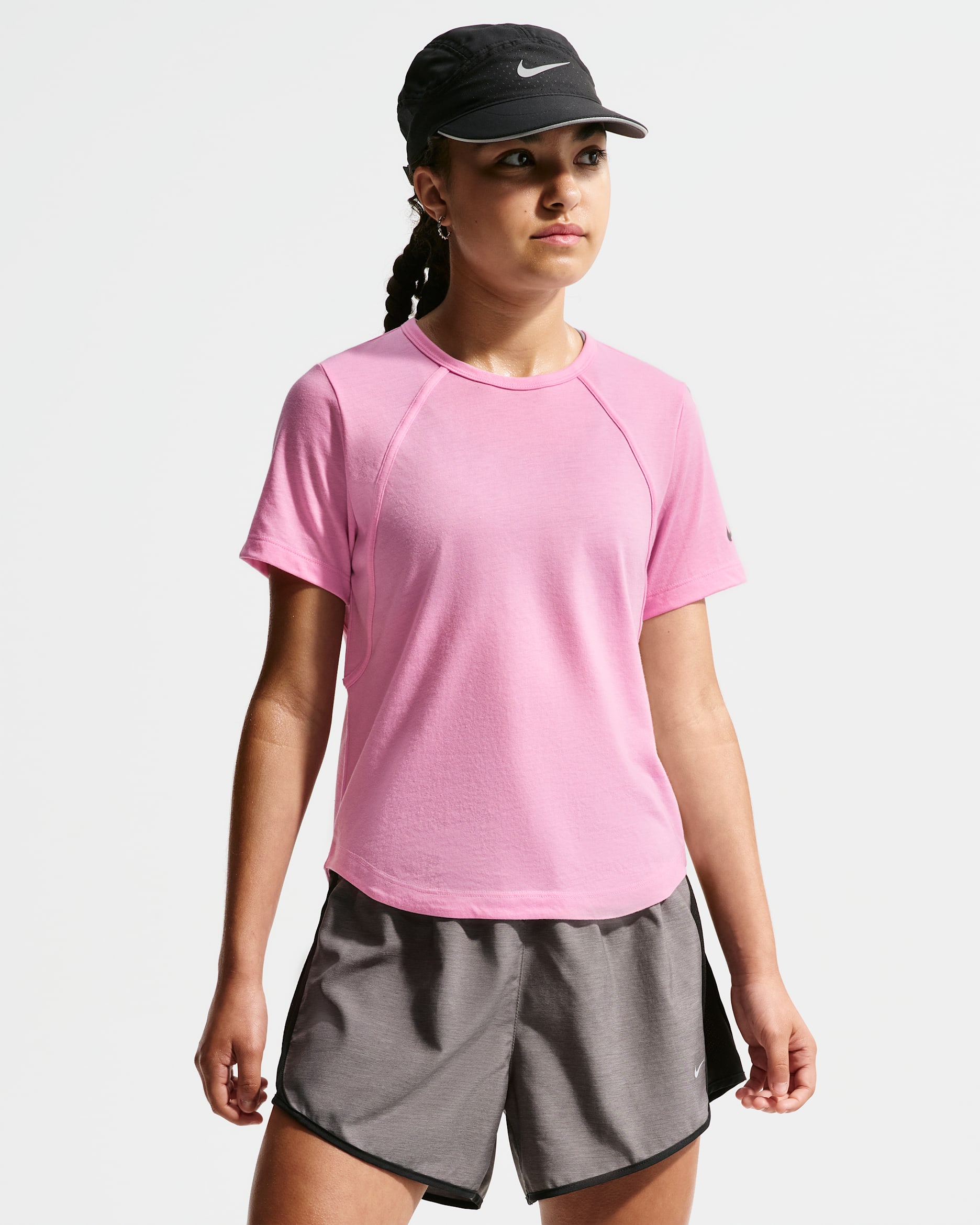 Playera de manga corta Dri-FIT para niña talla grande Nike Tempo - Rosa amanecer/Rosa alegre