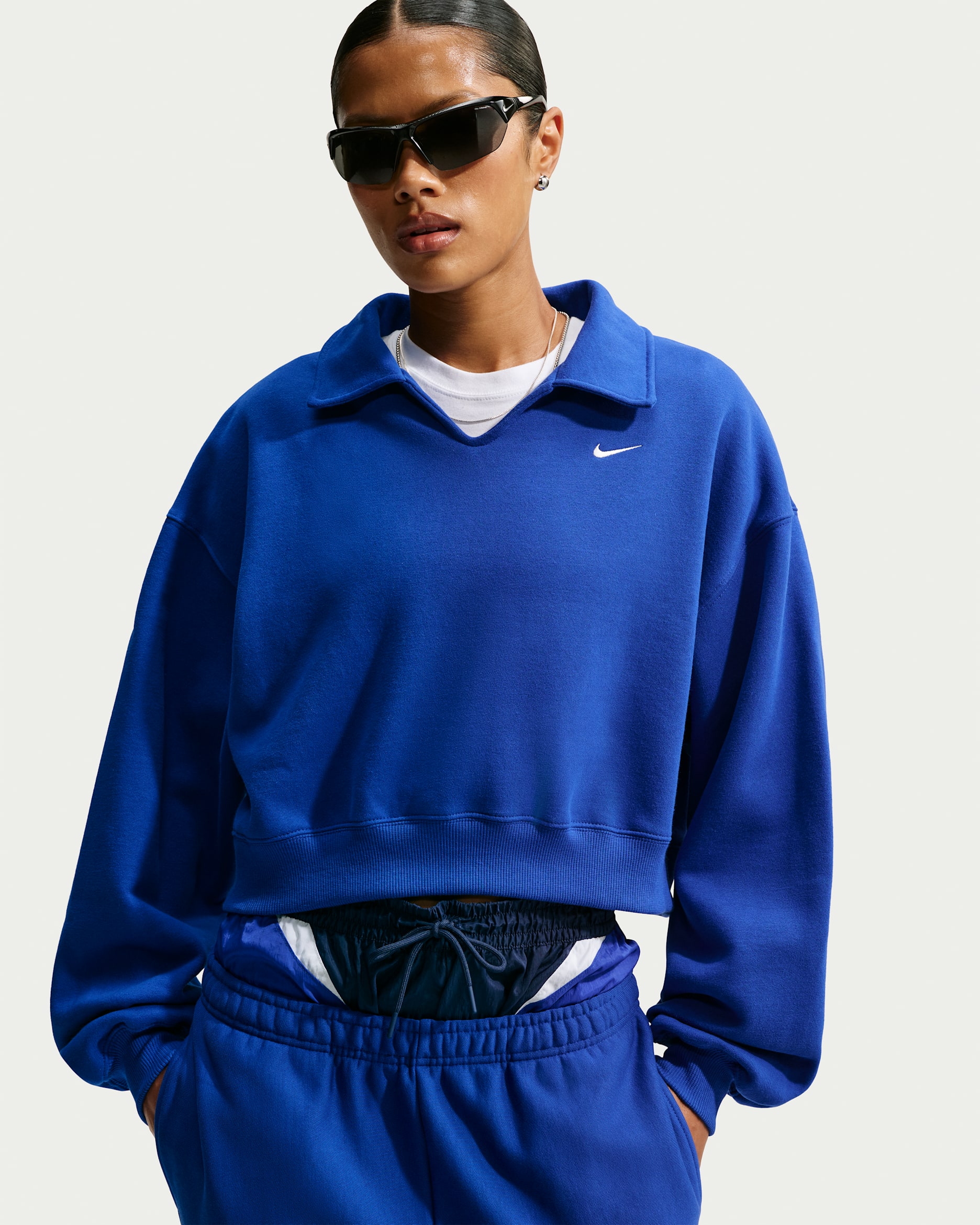 Nike Studio Fleece Medium Weight Women's Oversized Cropped Polo - Old Royal/Sail