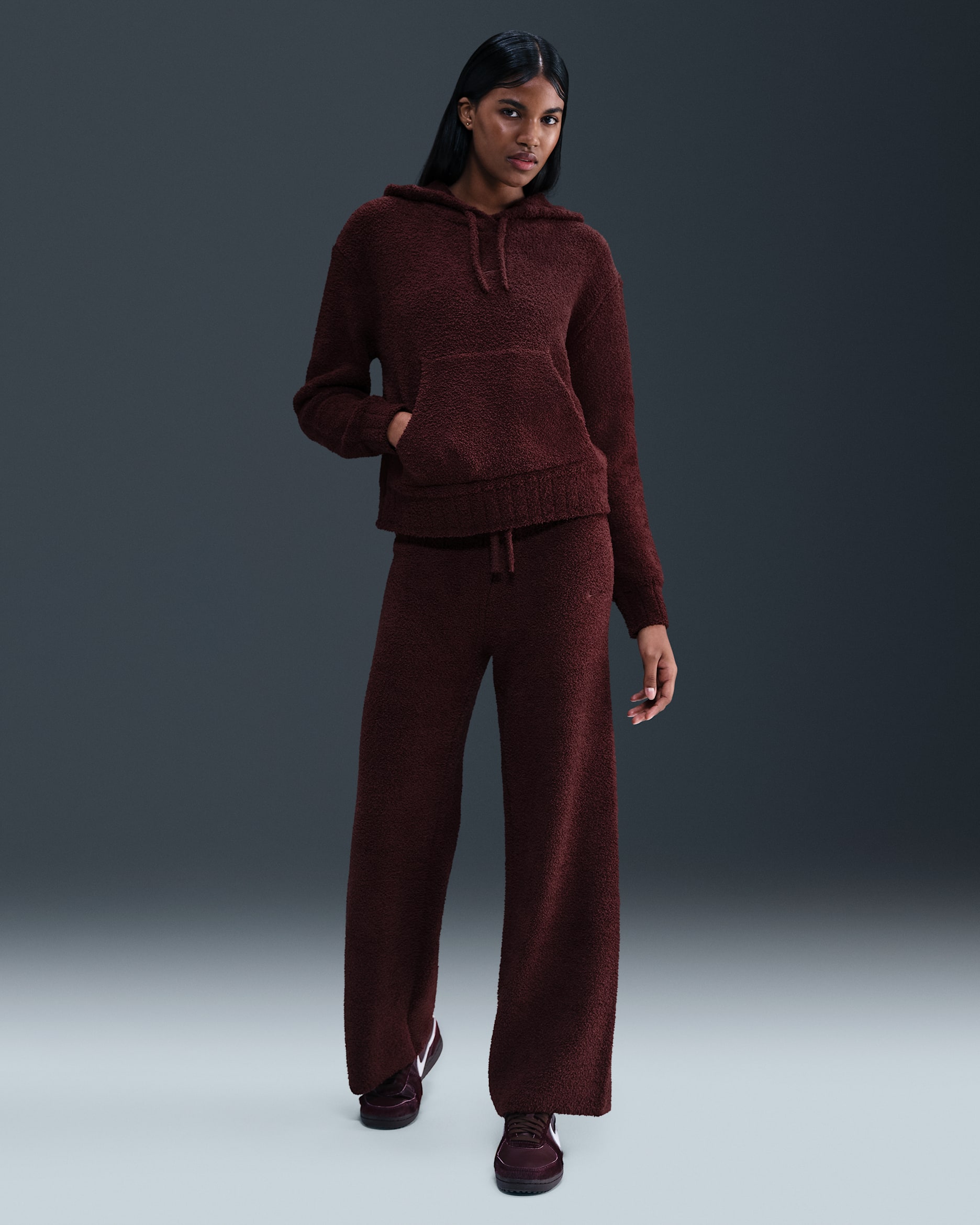 Nike Sportswear Phoenix Cozy Bouclé Women's Slim Knit Pants - Burgundy Crush/Burgundy Crush