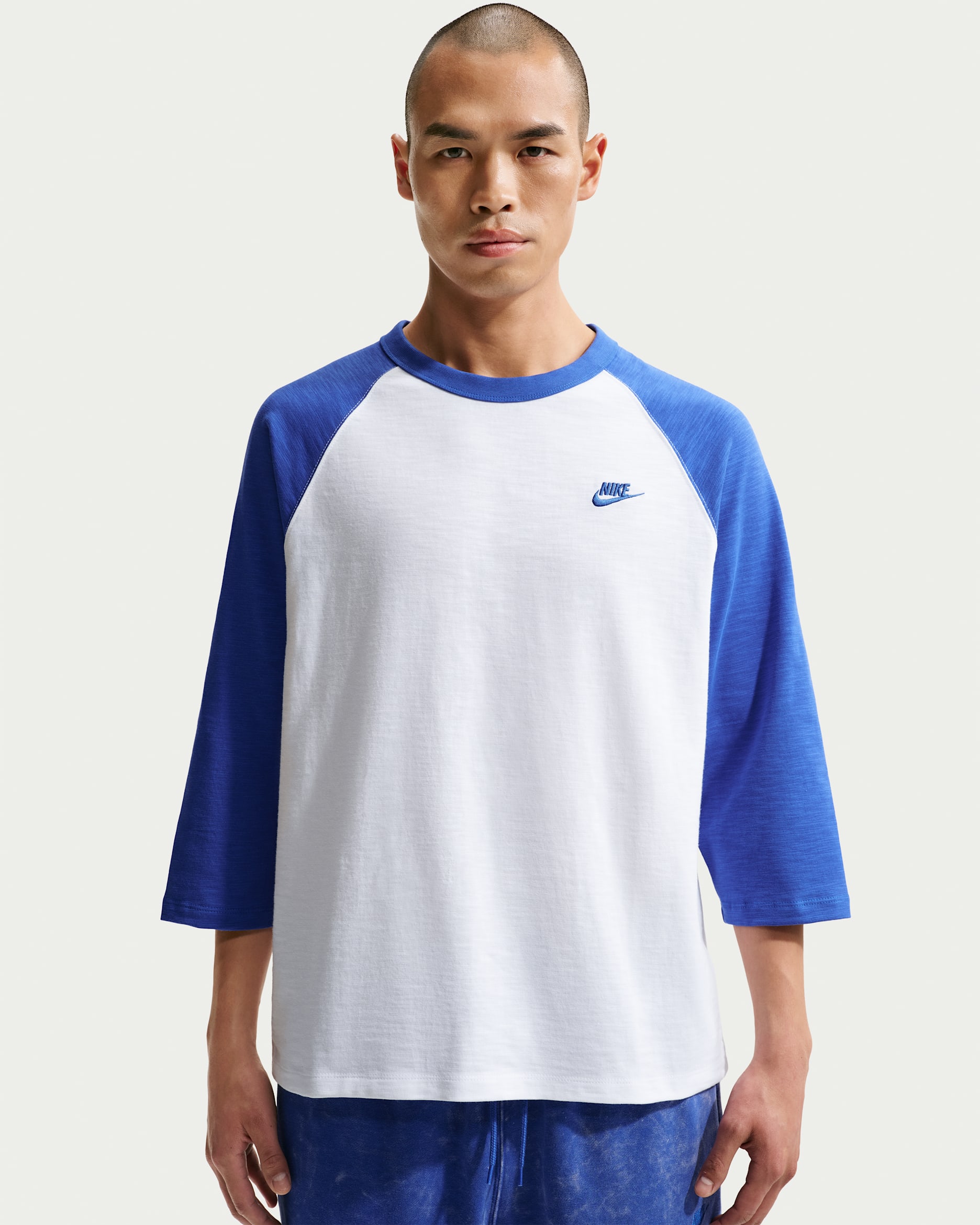 Nike Sportswear Club Men's 3/4-Sleeve Raglan Top - Game Royal/White/Game Royal